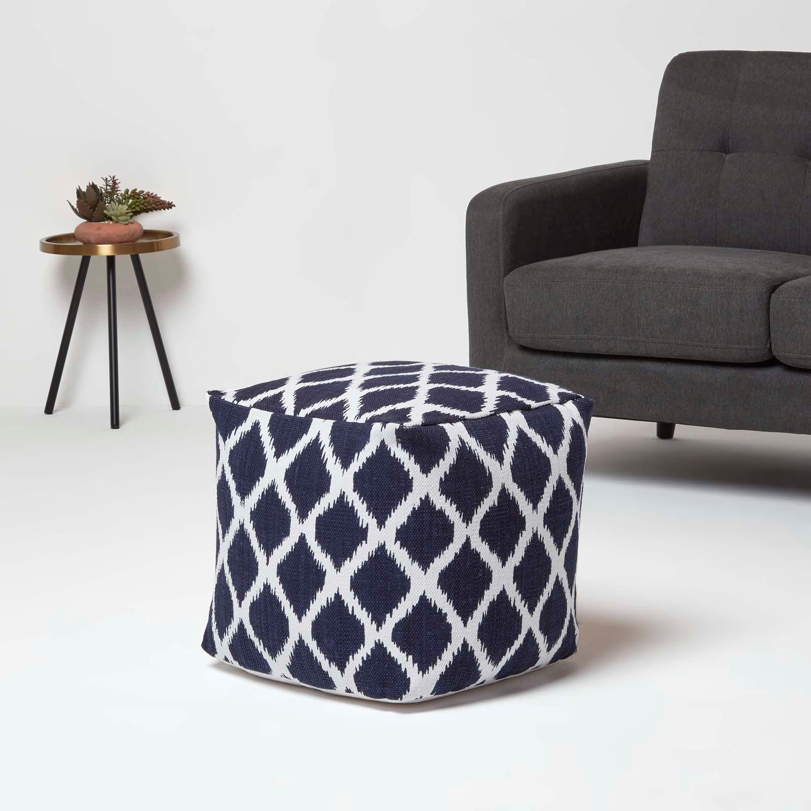 SITZWÜRFEL Ikat-Muster blau-weiß, 40/40/40 cm - Blau, Textil (40/40/40cm) - Homescapes