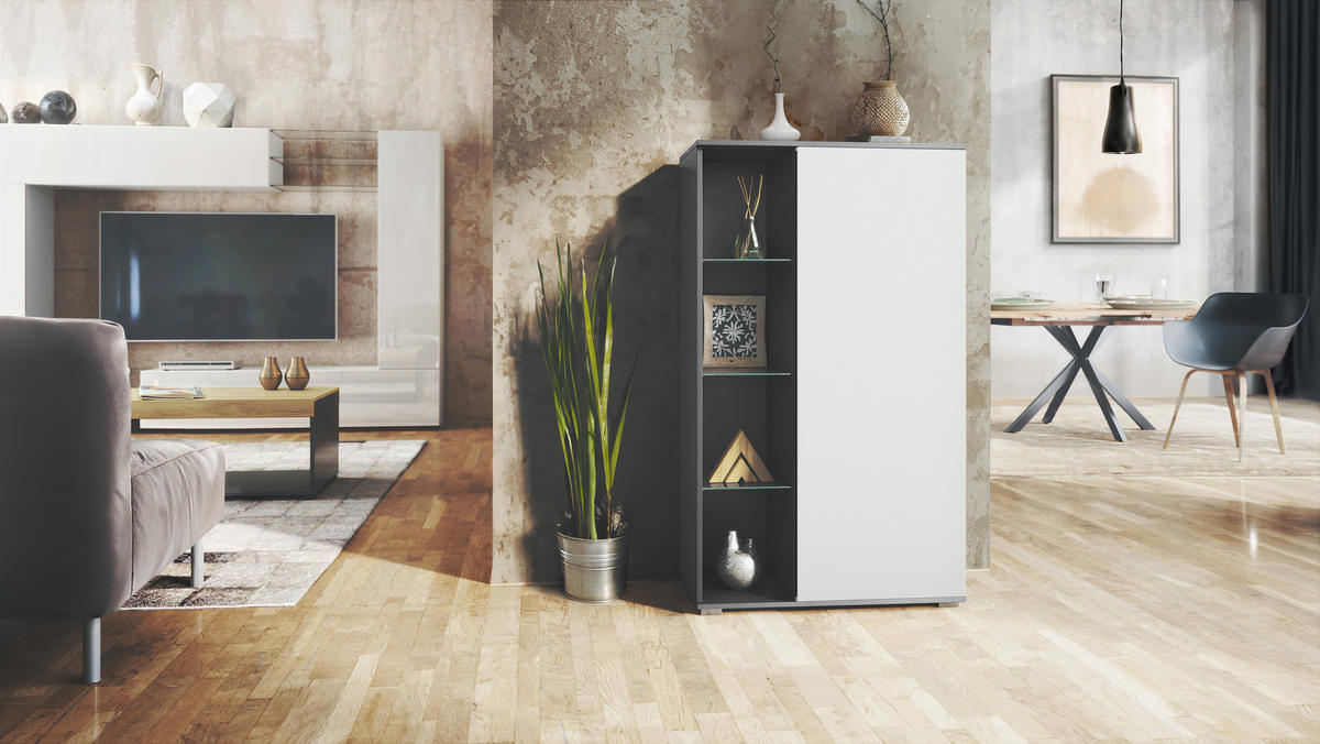 VITRINE Davos Weiß matt - Weiß, Holzwerkstoff (71.5/134/35cm) - Vladon