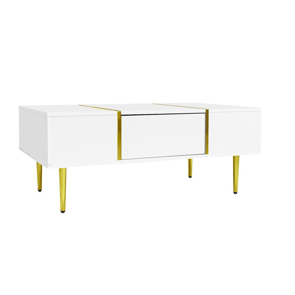 COUCHTISCH in Weiß mit 2 Schubladen und Hochglanz - Weiß, Holz (100/60/41.5cm) - KOMHTOM