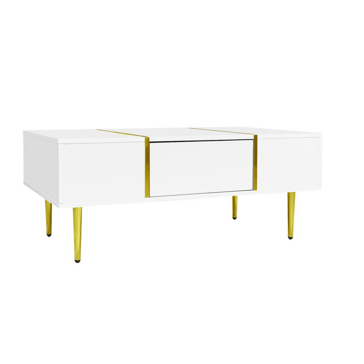 COUCHTISCH in Weiß mit 2 Schubladen und Hochglanz - Weiß, Holz (100/60/41.5cm) - KOMHTOM