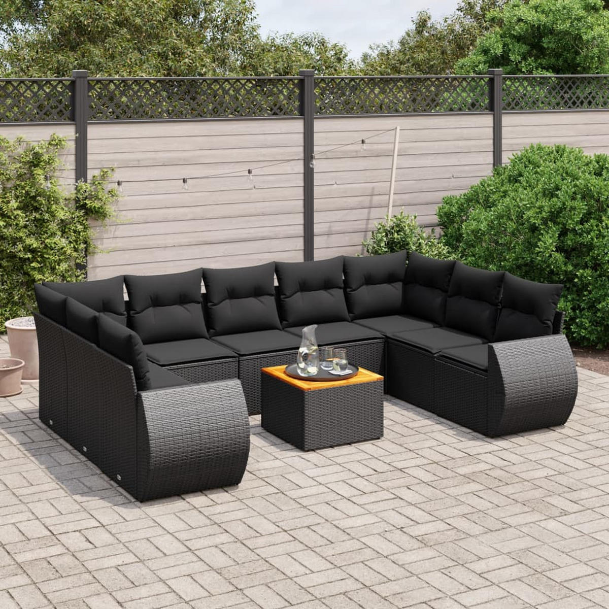 GARTEN-SOFAGARNITUR 10-teilig Mit Kissen Schwarz Poly Rattan - Schwarz, Kunststoff - vidaXL