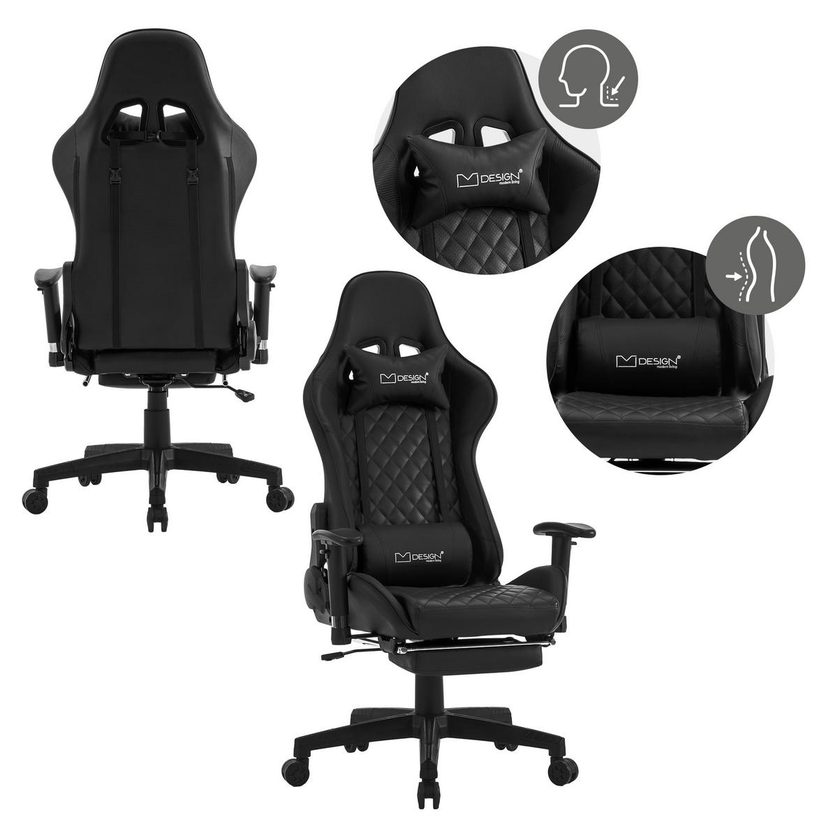 GAMING-STUHL Schwarz-Schwarz - Schwarz, Metall (68/135/73cm) - ML-DESIGN