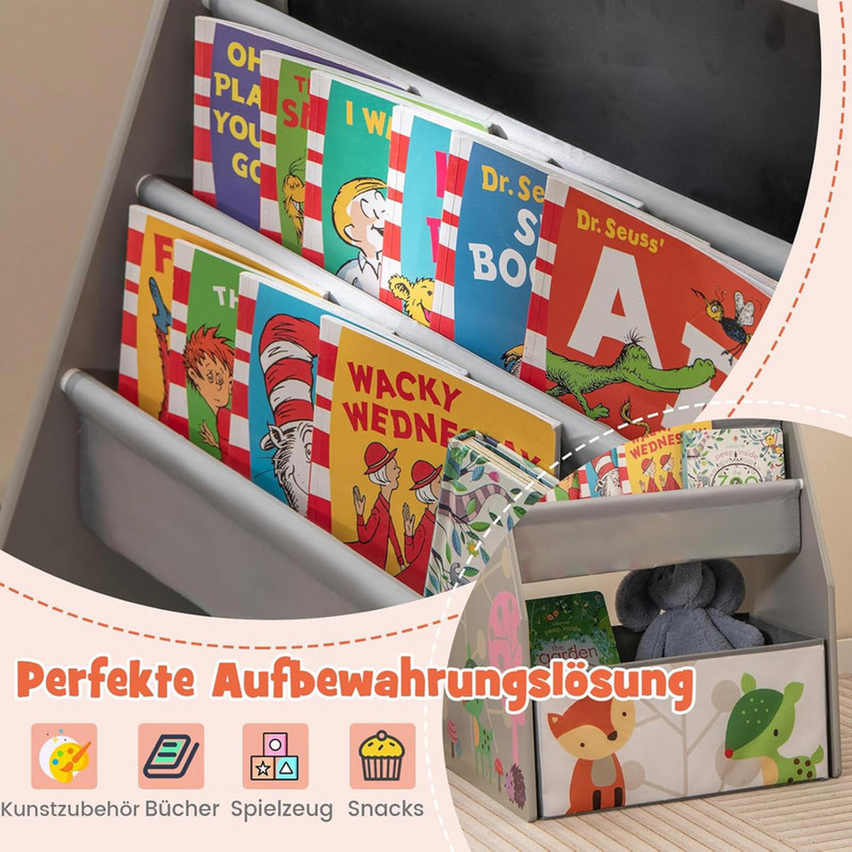 KINDERSITZ-SET mit magnetischer Whiteboard-Tafel grau(2-tlg) - Grau, Holzwerkstoff (50/85/50cm) - COSTWAY