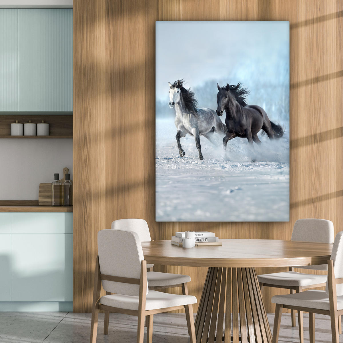 LEINWANDBILD Pferde - Winter - Tiere - Natur - Schnee 80x120 cm - Anthrazit, Textil (80/120cm) - MuchoWow