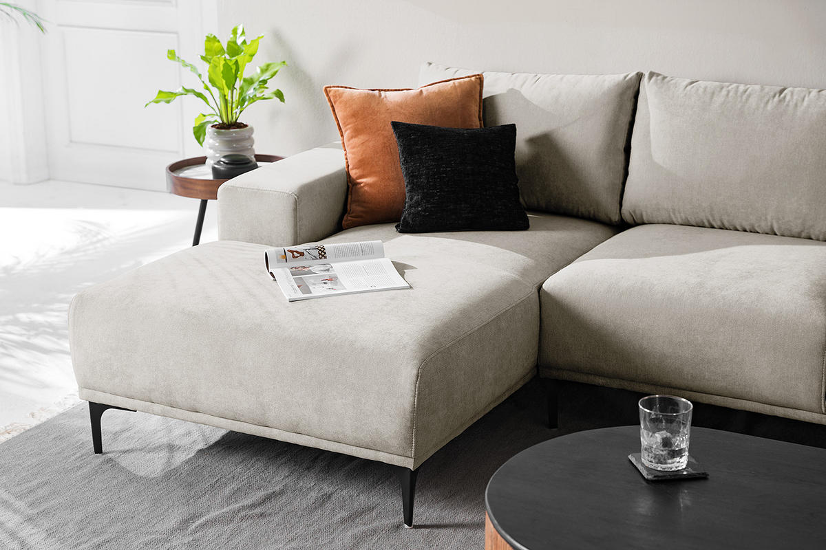 ECKSOFA mit Longchair - Sandfarben/Schwarz, Textil/Metall (244/150cm) - home24