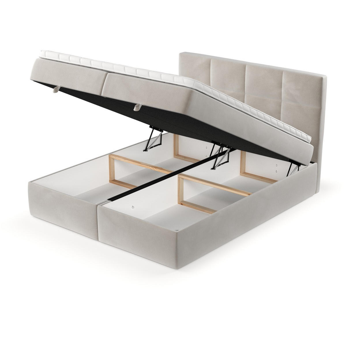 BOXBETT Velto 200/200 cm Hellbeige im Paros Stoff - Beige/Schwarz, Holz/Holzwerkstoff (200/200cm) - AltaBeds