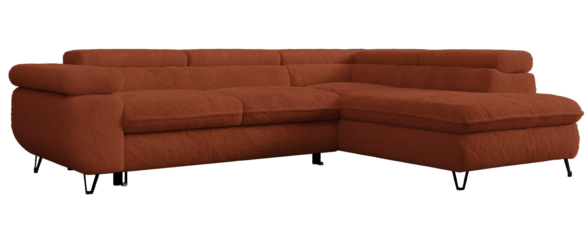 ECKSOFA PEDRO L Orange Plüsch - Rechts Seite - Schwarz/Orange, Textil/Metall (273/208cm) - MKS