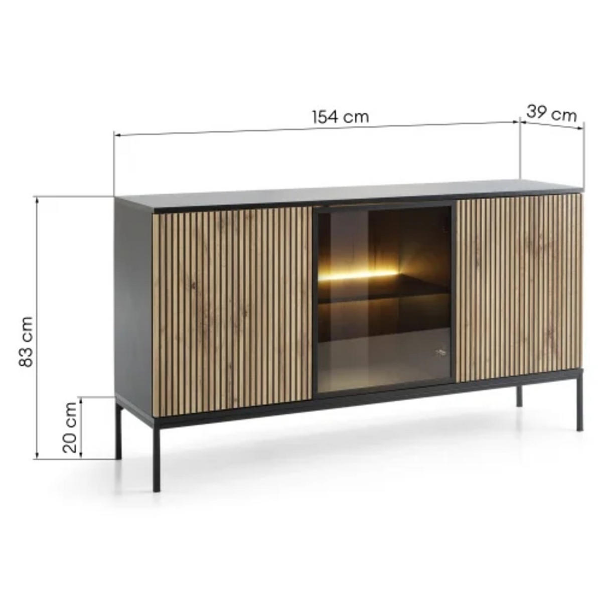 KOMMODE - Sentino S154 LED - Schwarz, Holzwerkstoff/Metall (154/83/39cm) - Möblo