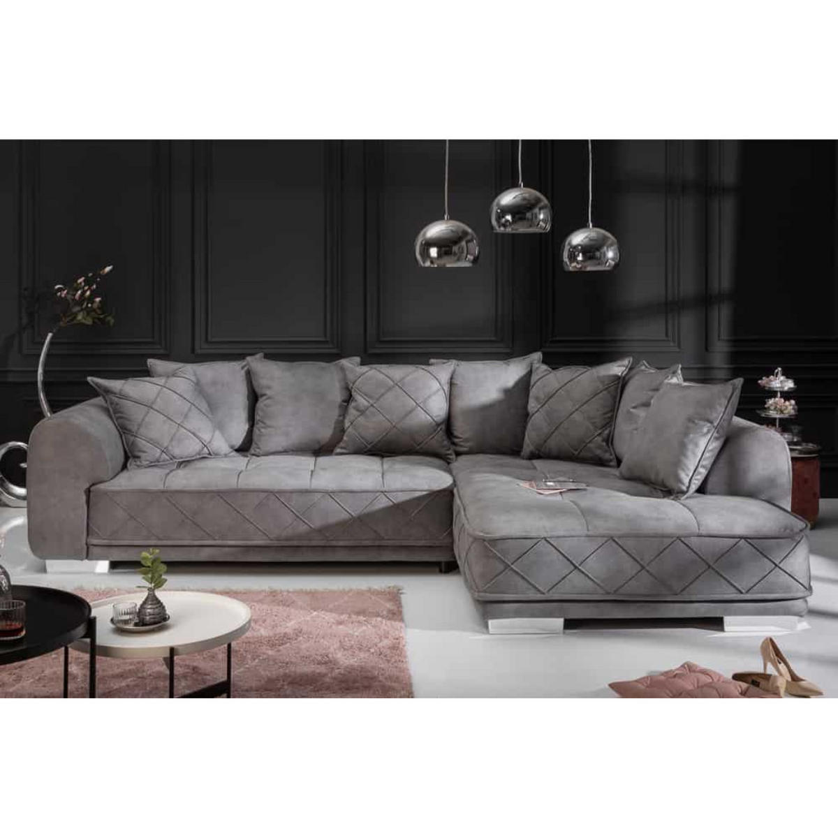 BIGSOFA INKL. KISSEN DECADENCIA Samt Silbergrau 320 cm - Silberfarben/Grau, Kunststoff/Textil (320/90/110cm) - riess-ambiente