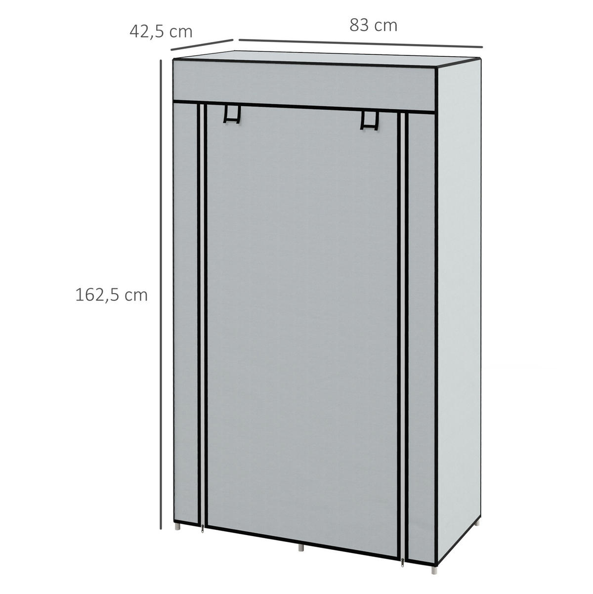 OMARA za oblačila 83/42,5/162,5 cm z obešalno palico, 5 predelki in zadrgo, Siva - svetlo siva, kovina (83/162.5/42.5cm) - Redom