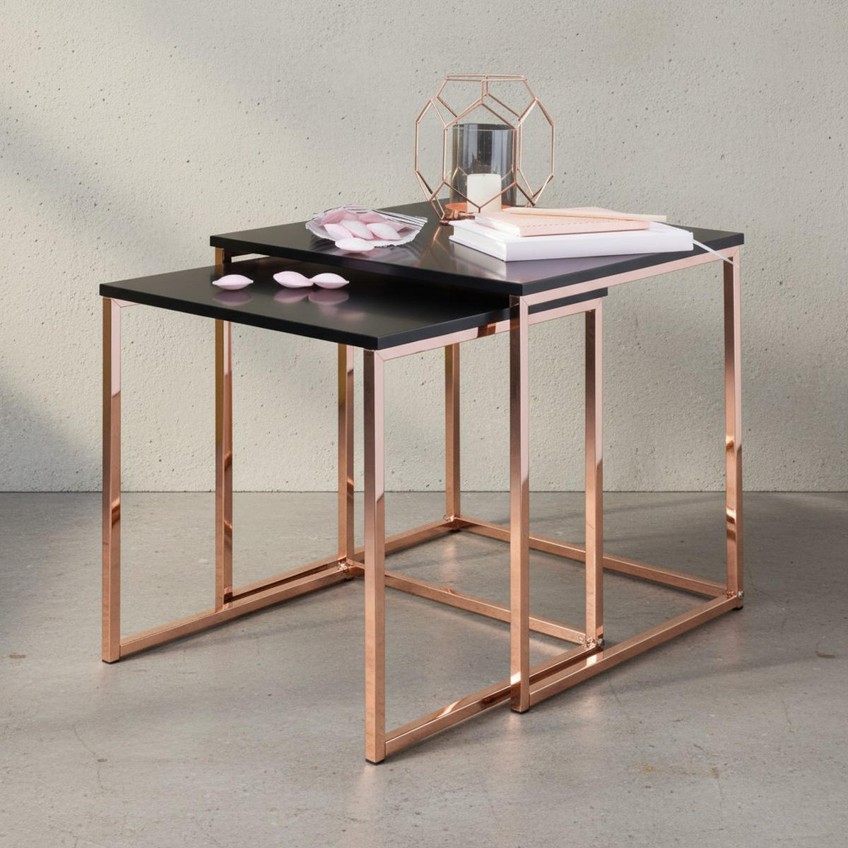 COUCHTISCH 2er Set Metallgestell Glas MDF-Platte TRONTO, Bronze 40x40x42 cm - Bronzefarben, Holz/Metall (40/40/42cm) - KADIMA DESIGN