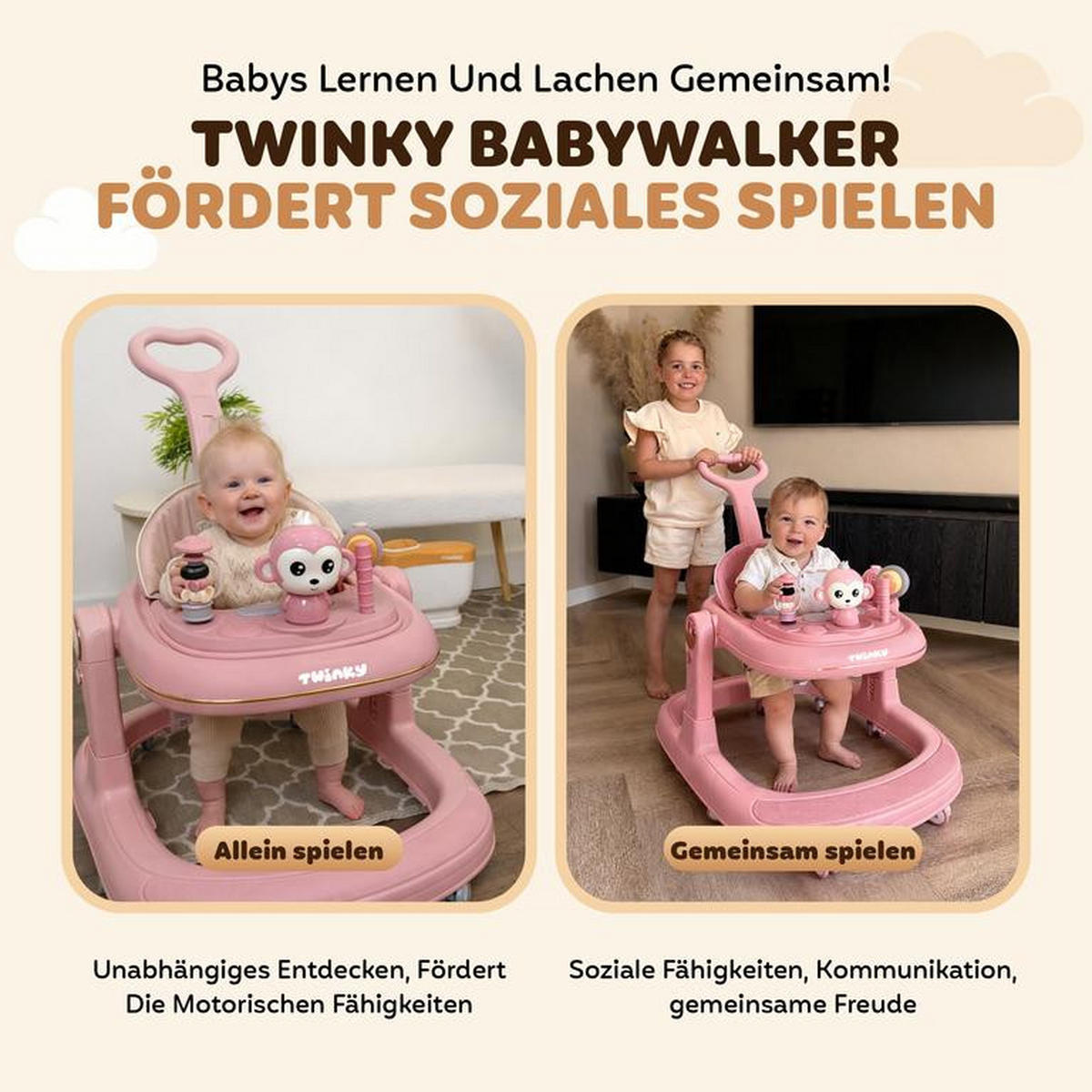 LAUFLERNHILFE GO 3 in 1 Rosa - Lauflernwagen mit Spielset und Zubehör - Pink, Kunststoff (70/70cm) - Twinky