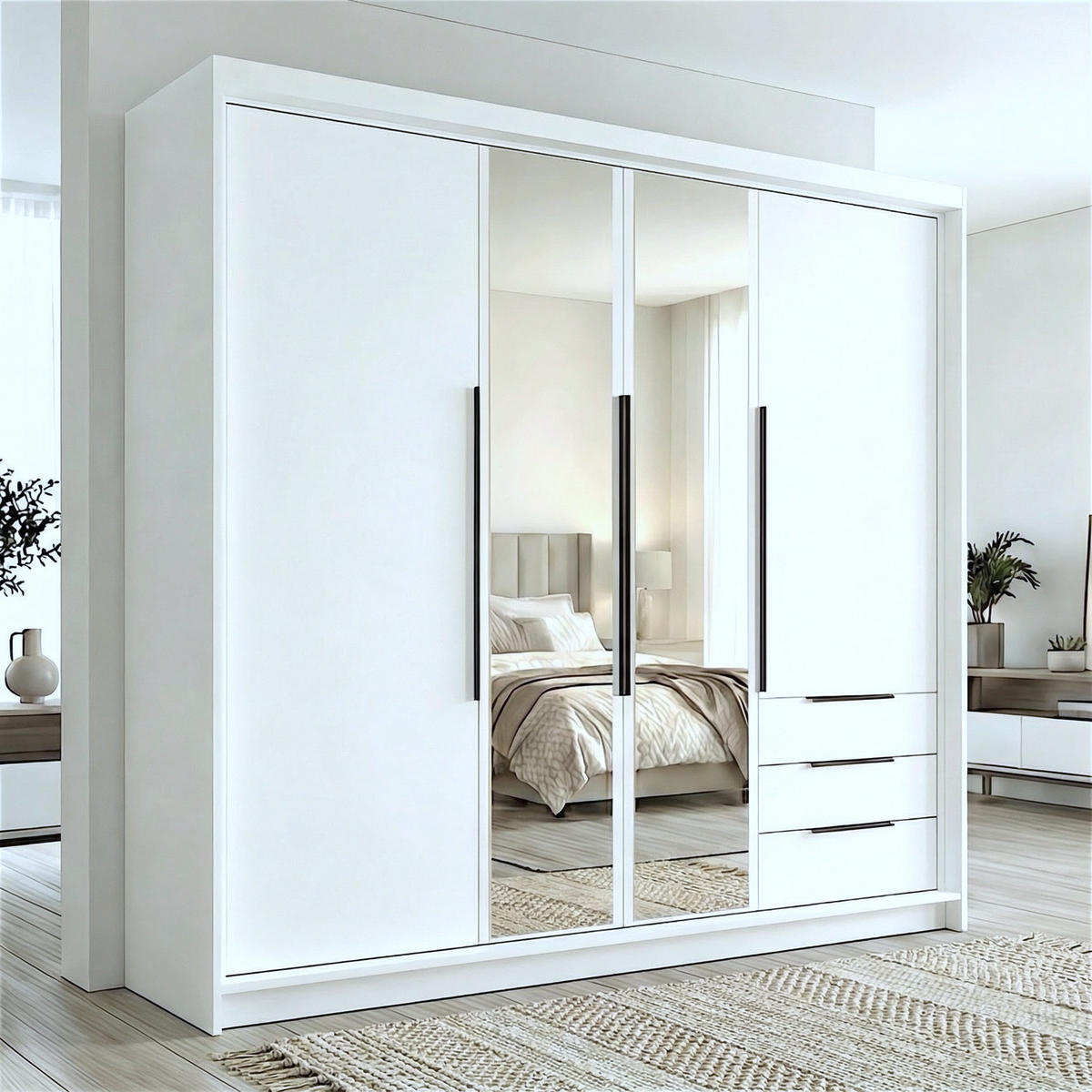 DREHTÜRENSCHRANK VIVO 200 cm Farbe: Weiß | Weiß | Weiß - Weiß, Holzwerkstoff/Metall (200/215/59.5cm) - A&J MöbelLand