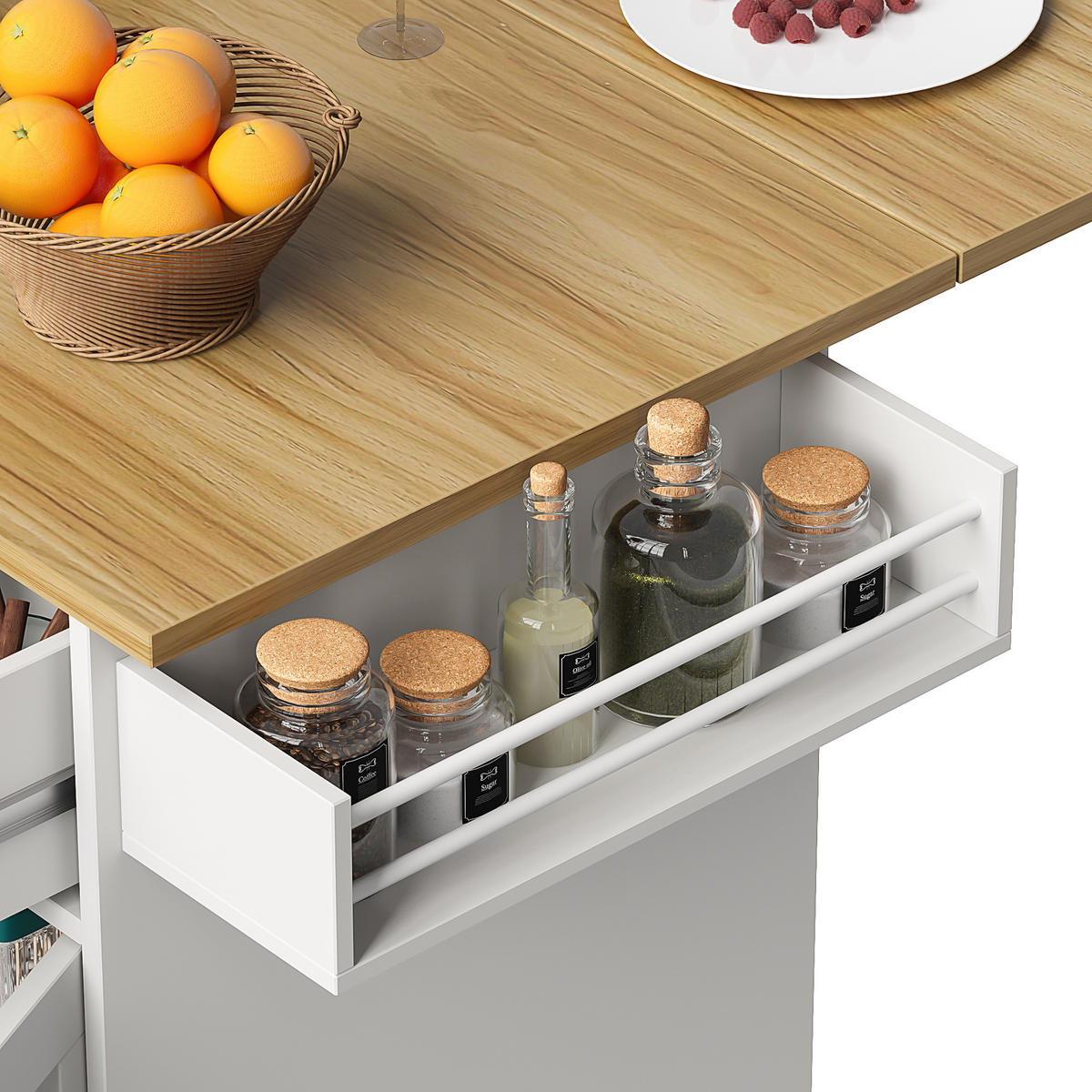 KÜCHENWAGEN 104x39.5x91.5cm Weiß mit 3 Schubladen & Weinrutsche - Weiß, Holzwerkstoff (104/91.5/39.5cm) - Modfu