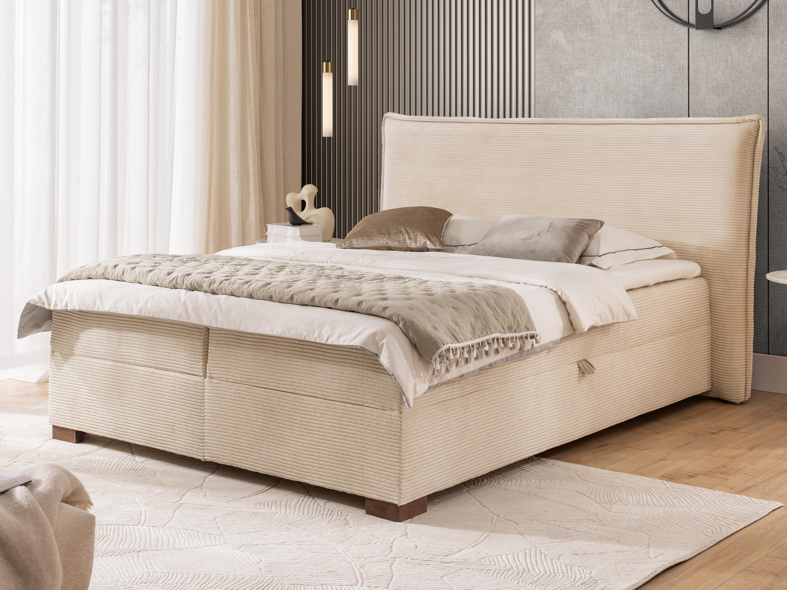 BOXBETT Lovetti II, Cord, H3 - Beige/Dunkelbraun, Holz/Kunststoff (200/200cm) - S-Style Möbel