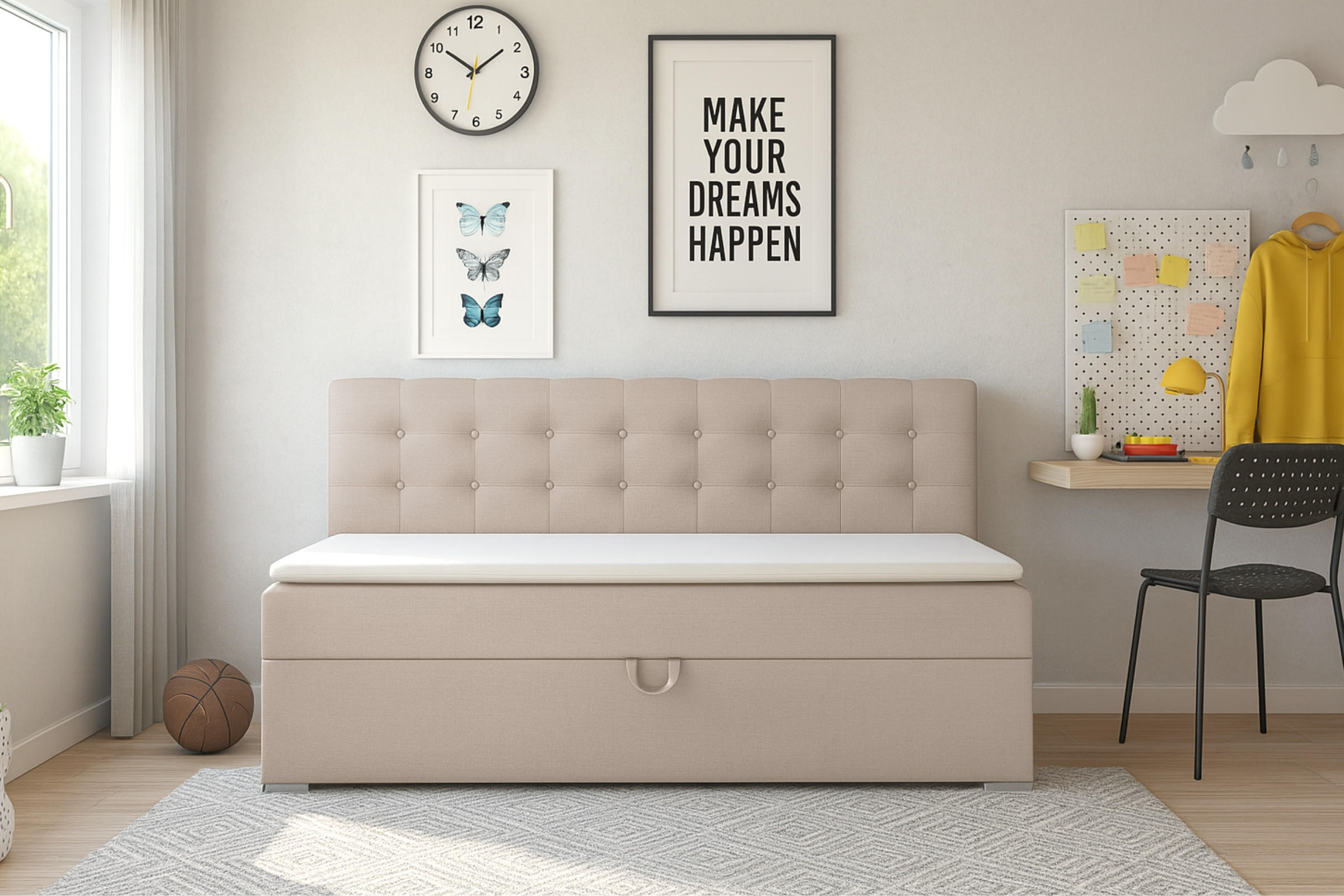 BOXBETT PATI 100/200 Beige mit Taschen-Federkernmatratze H4 - Beige, Holz/Holzwerkstoff (100/200cm) - Deine Möbel 24