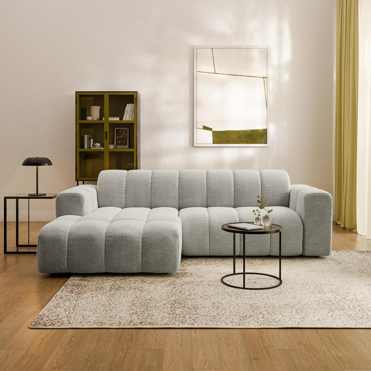 ECKSOFA TISI Hellgrau Strukturstoff - Hellgrau, Holz (274/165cm) - MASSENO