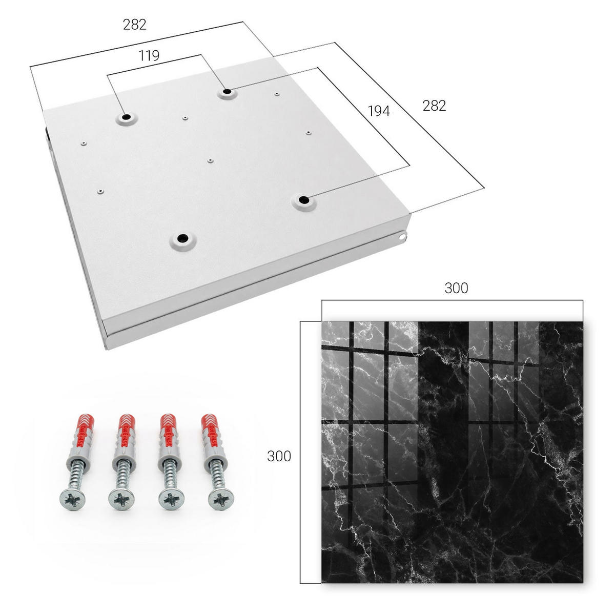 SCHLÜSSELBOX Weiß 30x30 cm – Türöffnung nach rechts - Marmortiefe - Schwarz, Metall (30/30/5cm) - TULUP