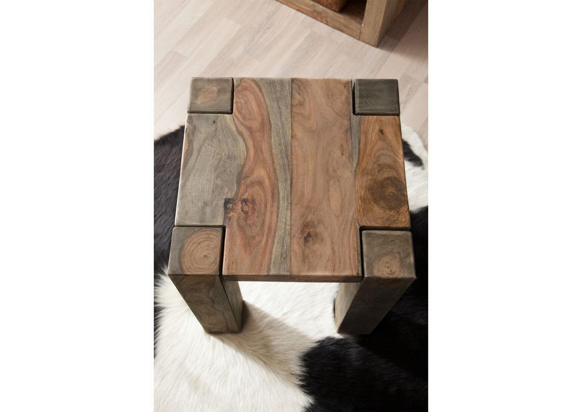 HOCKER Sheesham 40x40x45 grau geölt NATURE GREY #10 - Grau, Holzwerkstoff (40/45/40cm)