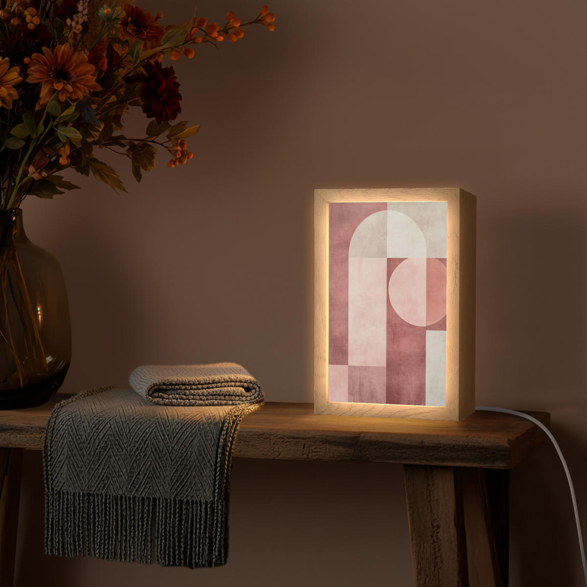 NÁSTĚNNÁ LAMPA Postavy - Abstraktní - Růžová 20x30 cm - starorůžová, kompozitní dřevo (20/30/8cm) - OnlyWow