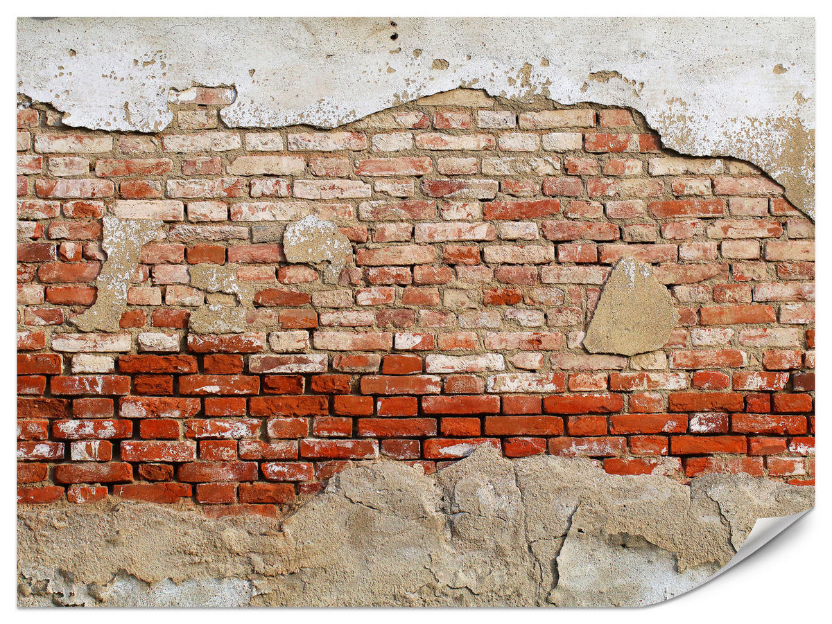 FOTOTAPETE für Wohnzimmer Alte Rissige Rote Ziegelwand Rustikal 200x140 - Beige/Rot, Papier (200/140cm) - Muralo