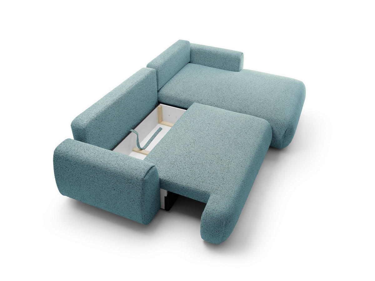 ECKSOFA ZEST Blau Geflochtener Stoff mit Schlaffunktion - Blau, Holz (270/167cm) - MASSENO