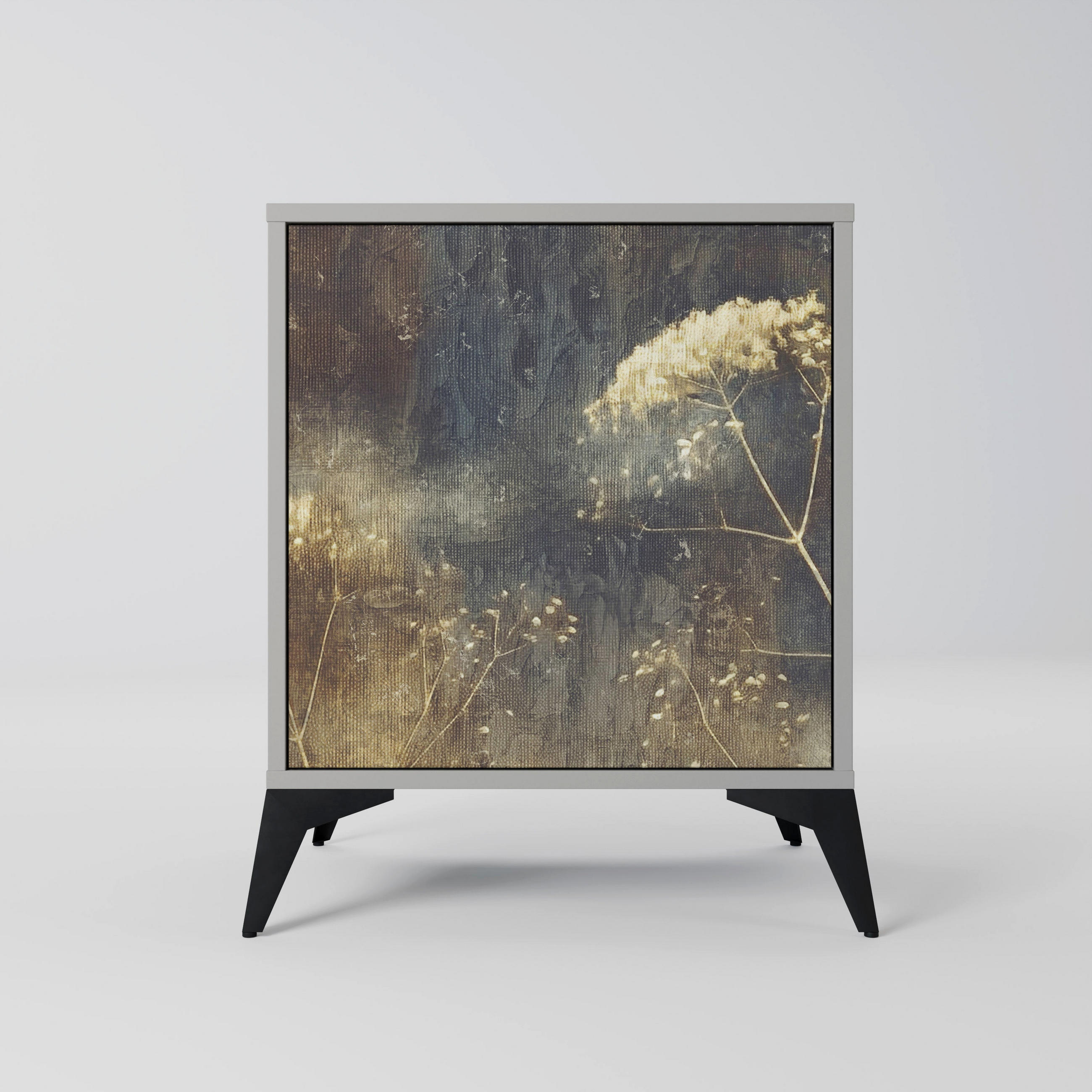 SIDEBOARD GENTLE POWER, Grau, 57,5x42x70,5 cm, Schwarze Metall-Sternfüße - Multicolor/Schwarz, Holzwerkstoff/Metall (57.5/70.5/42cm) - SpaceRebels