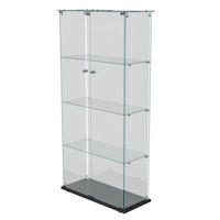 GLASVITRINE, Doppeltüren mit Schloss, 4 Einlegeböden, LED-Lichtleiste, Schwarz - Schwarz, Glas (78.5/163/35cm) - BRILVERDE