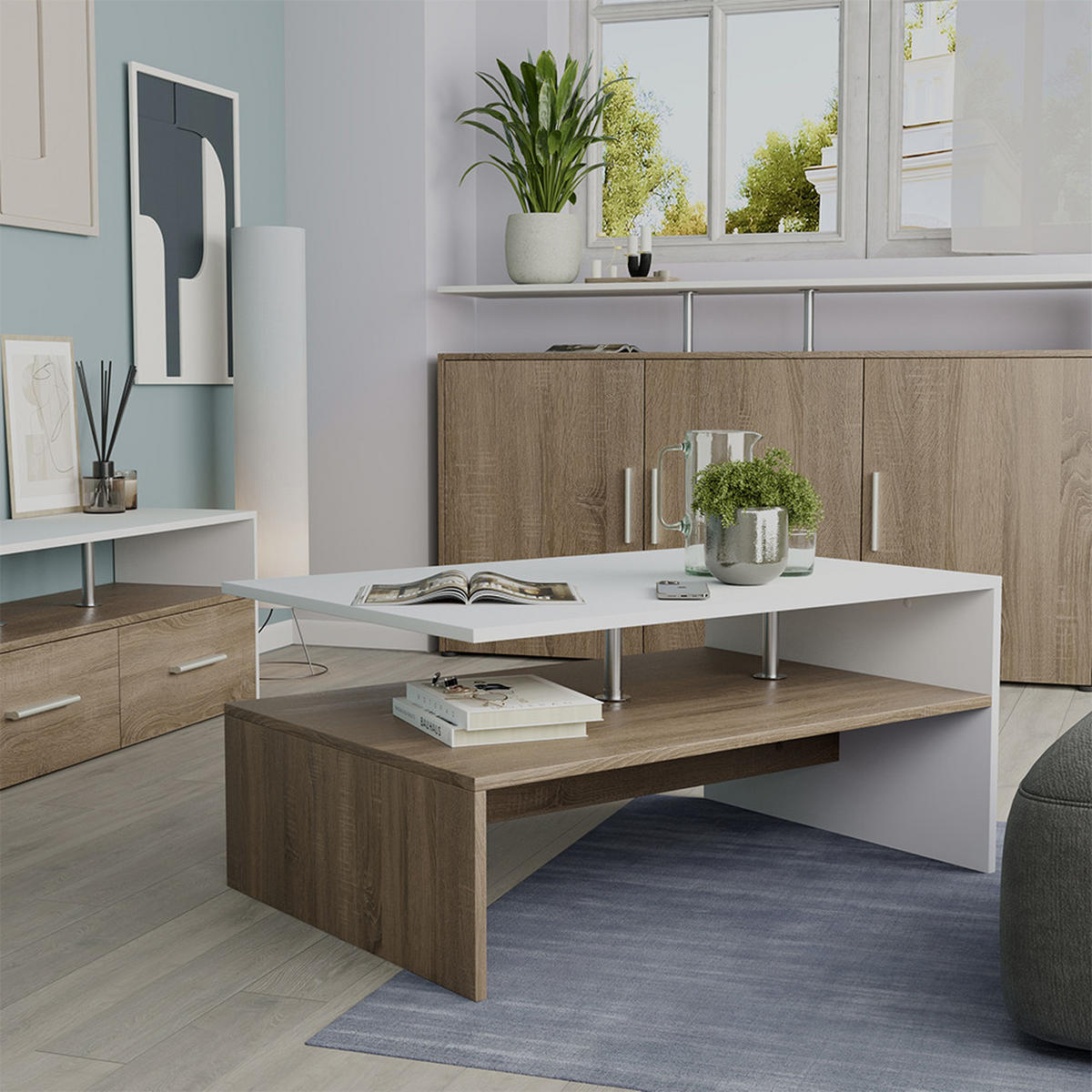 KONFERENČNÍ STŮL Amato Bílá/Sonoma - bílá/Sonoma dub, kompozitní dřevo (52.6/90/42.2cm) - Vicco