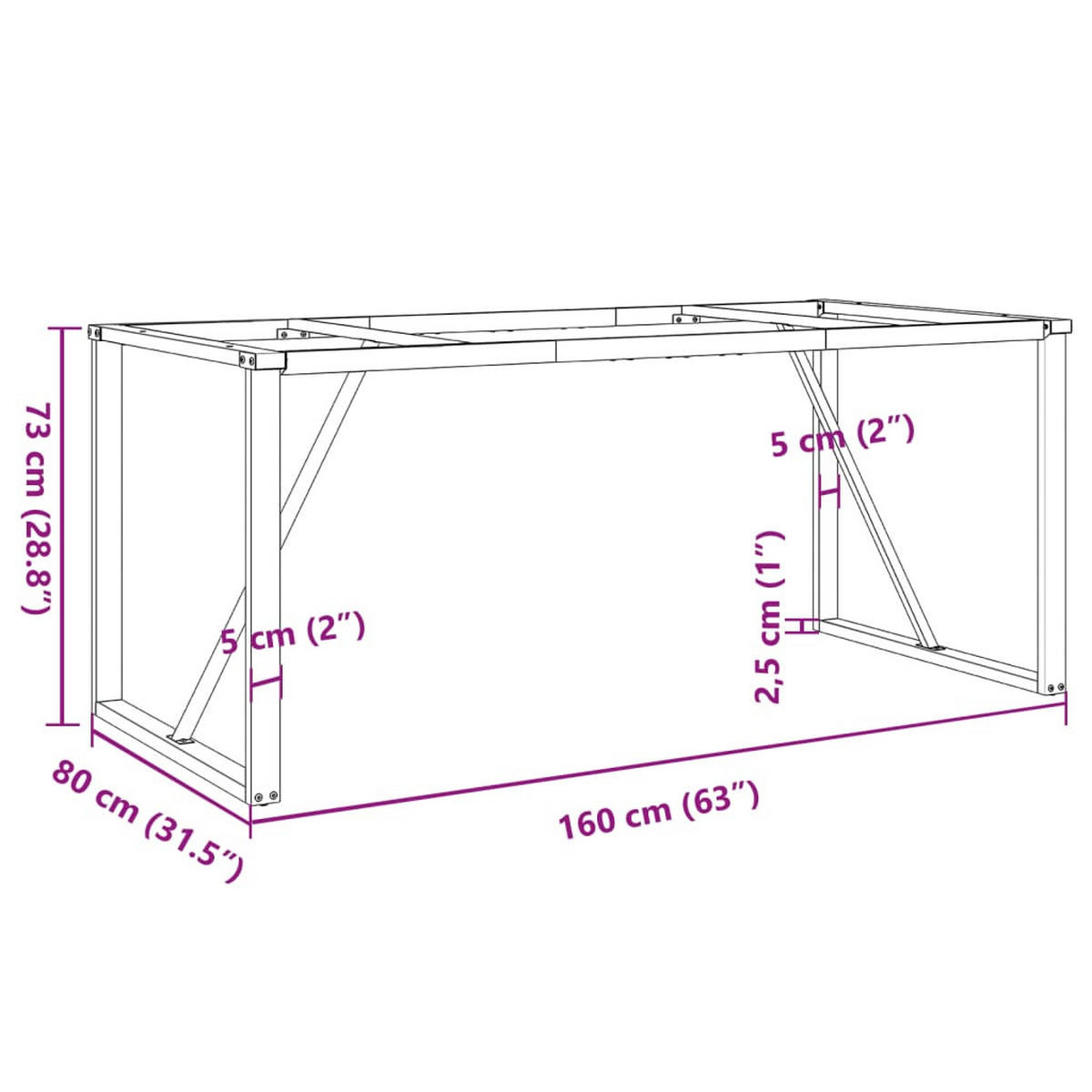 ESSTISCH-GESTELL In O-Form 160/80/73 Cm Stahl - Schwarz, Metall (80/73/160cm) - vidaXL