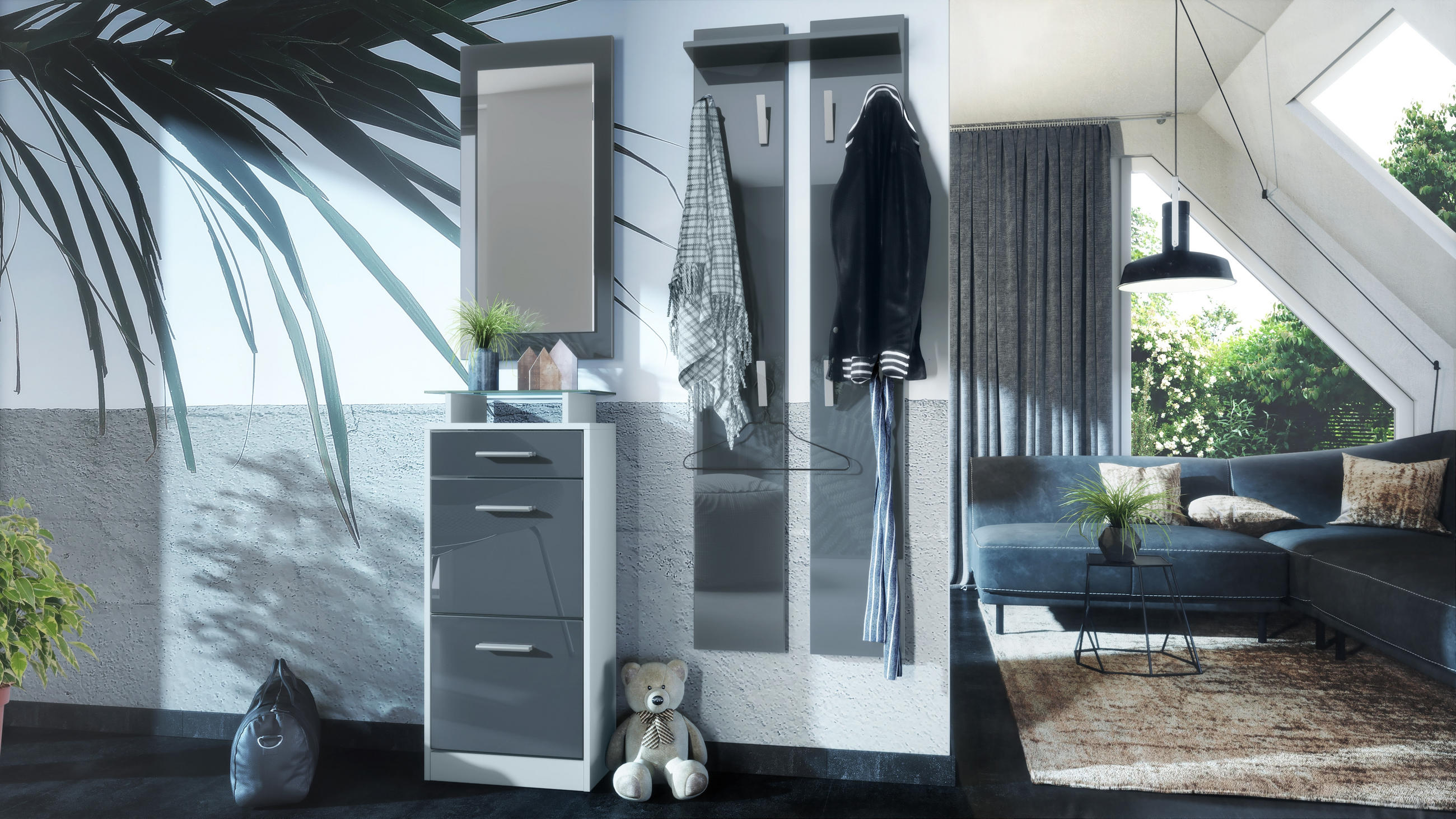 GARDEROBE Loret Front in Grau Hochglanz - Grau, Holzwerkstoff (140/200/23cm) - Vladon