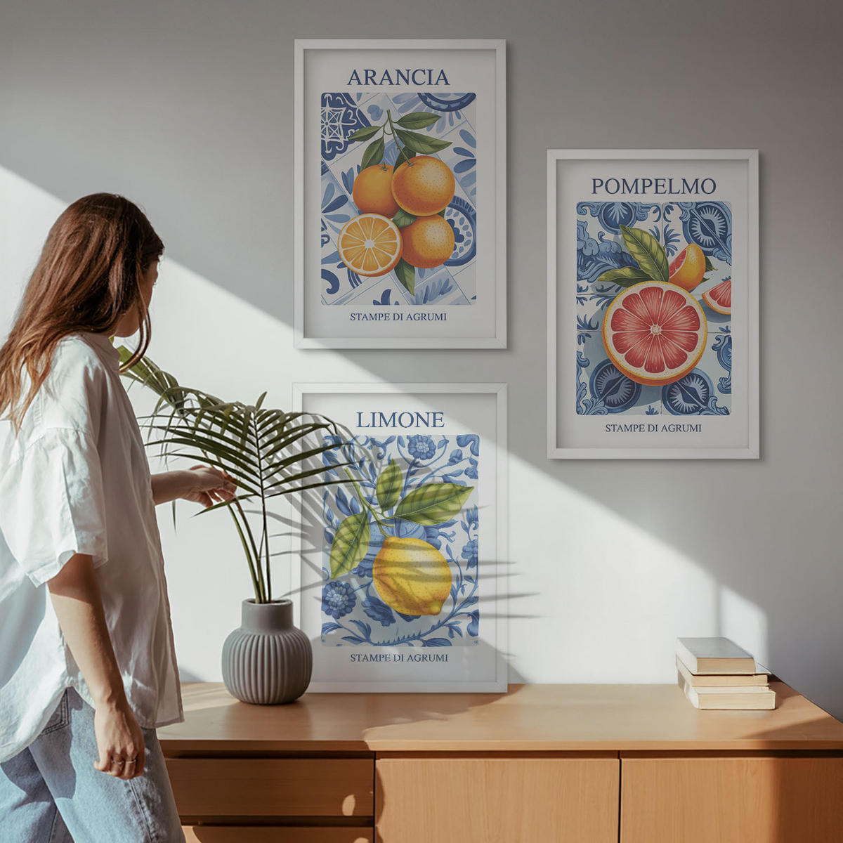 BILDER SET 3er Set - 40x60 cm Weißer Rahmen - Vintage-Illustrationen von Zitrusfrüchten - Weiß, Kunststoff (40/60cm) - TULUP