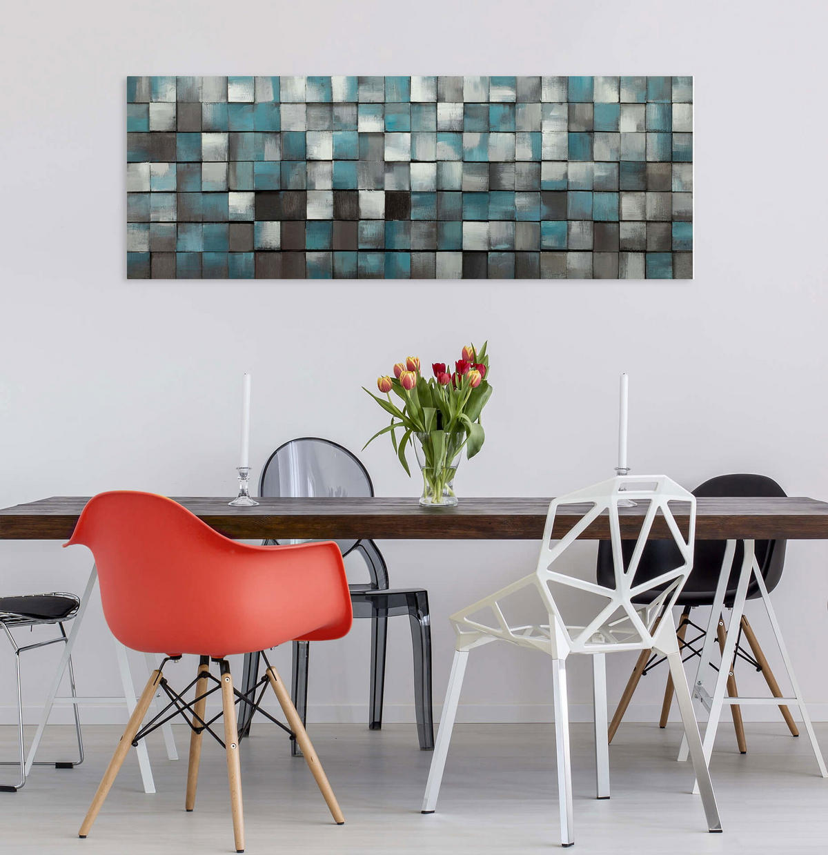 HOLZBILD Blau 144/44 cm - Blau, Holz (7.8/44cm) - KUNSTLOFT