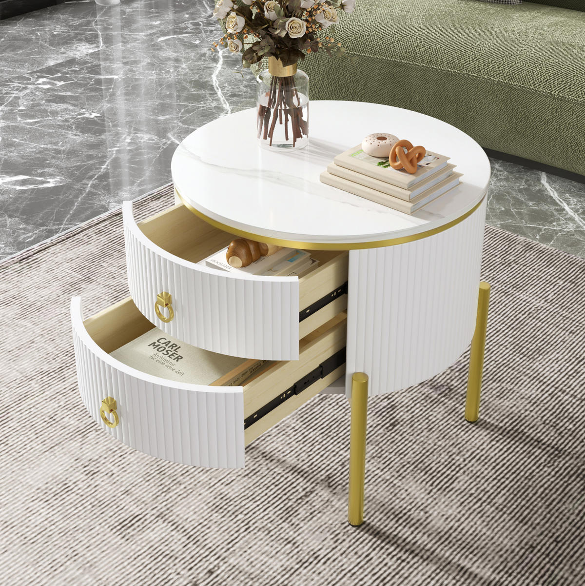 COUCHTISCH aus MDF 50x50x51 cm in Weiß mit 2 Schubladen - Weiß, Holzwerkstoff (50/50/51cm) - Modfu