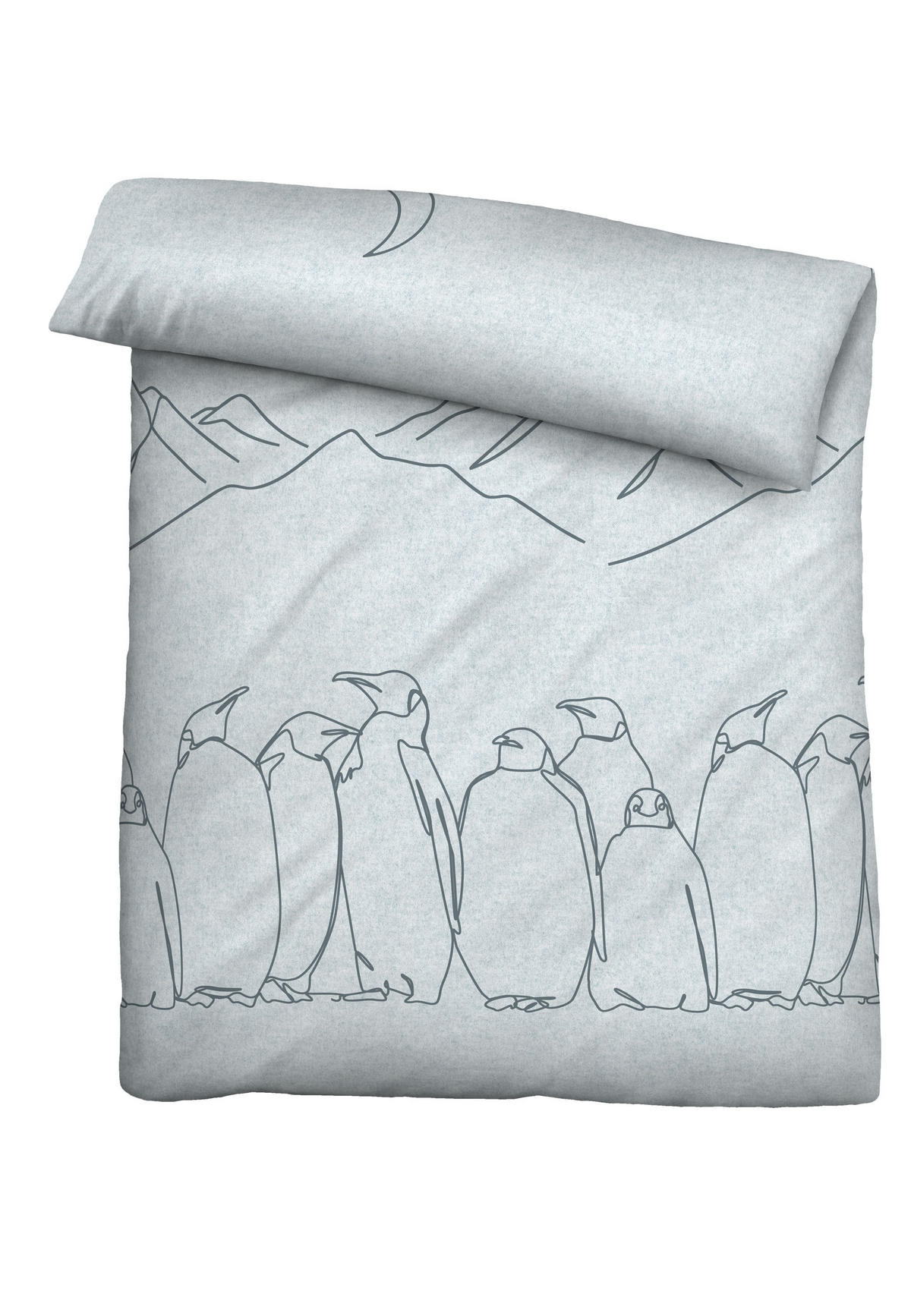 BETTWÄSCHE-GARNITUR Melange Pinguin ciel, 135x200 cm + 80x80 cm - Hellblau, Textil (135/200cm) - biberna