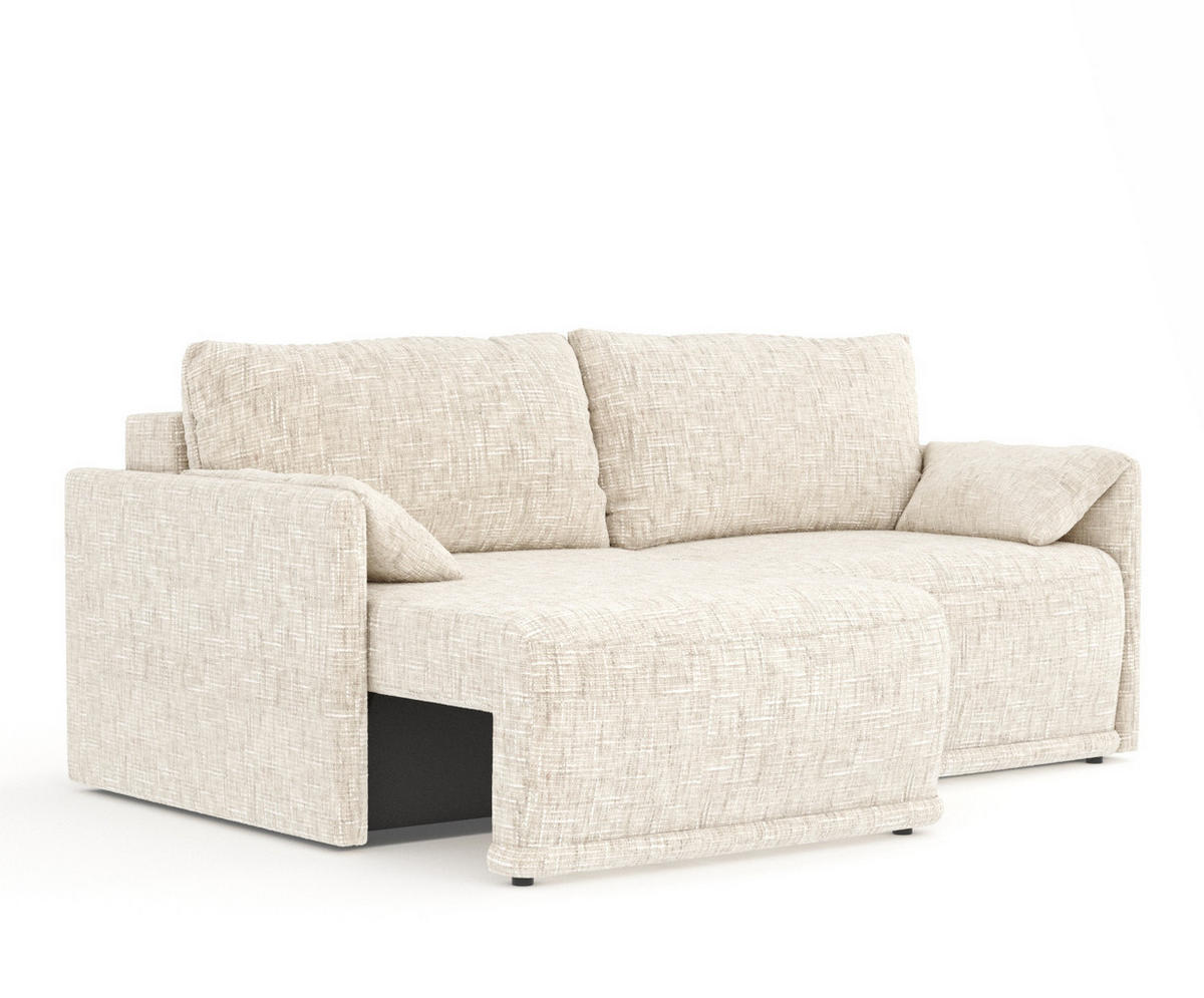SCHLAFSOFA MIT ECKSOFA-FUNKTION Nappa Creme Webstoff - Creme/Schwarz, Holz/Holzwerkstoff (215/100/112cm) - Maison de Reve