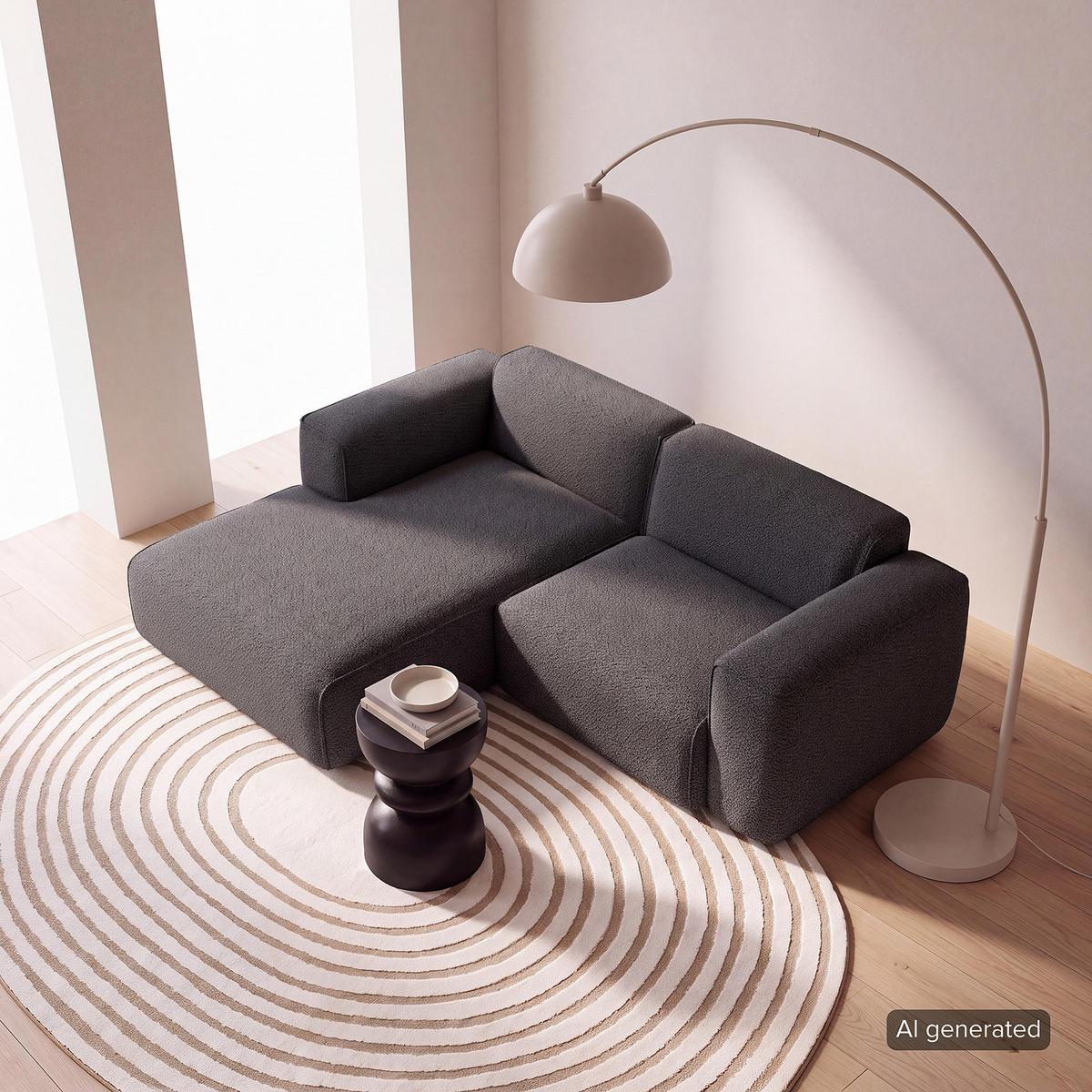 ECKSOFA mit XL-Longchair - Anthrazit/Schwarz, Kunststoff/Textil (260/171cm) - home24