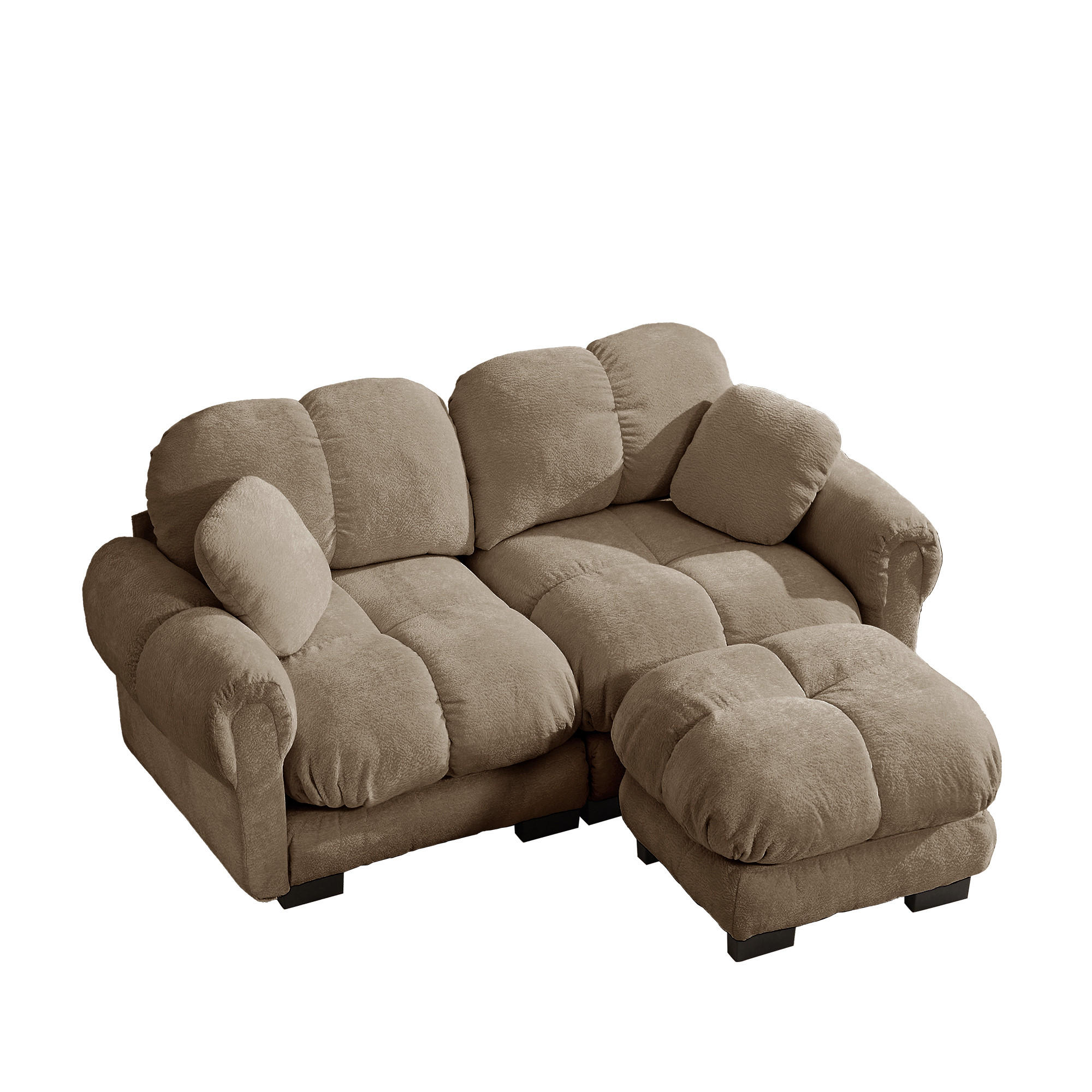 ECKSOFA DE-34384 L-Form mit Ottoman und Steppdesign Braun - Braun, Textil (149/190cm) - ComfortXL