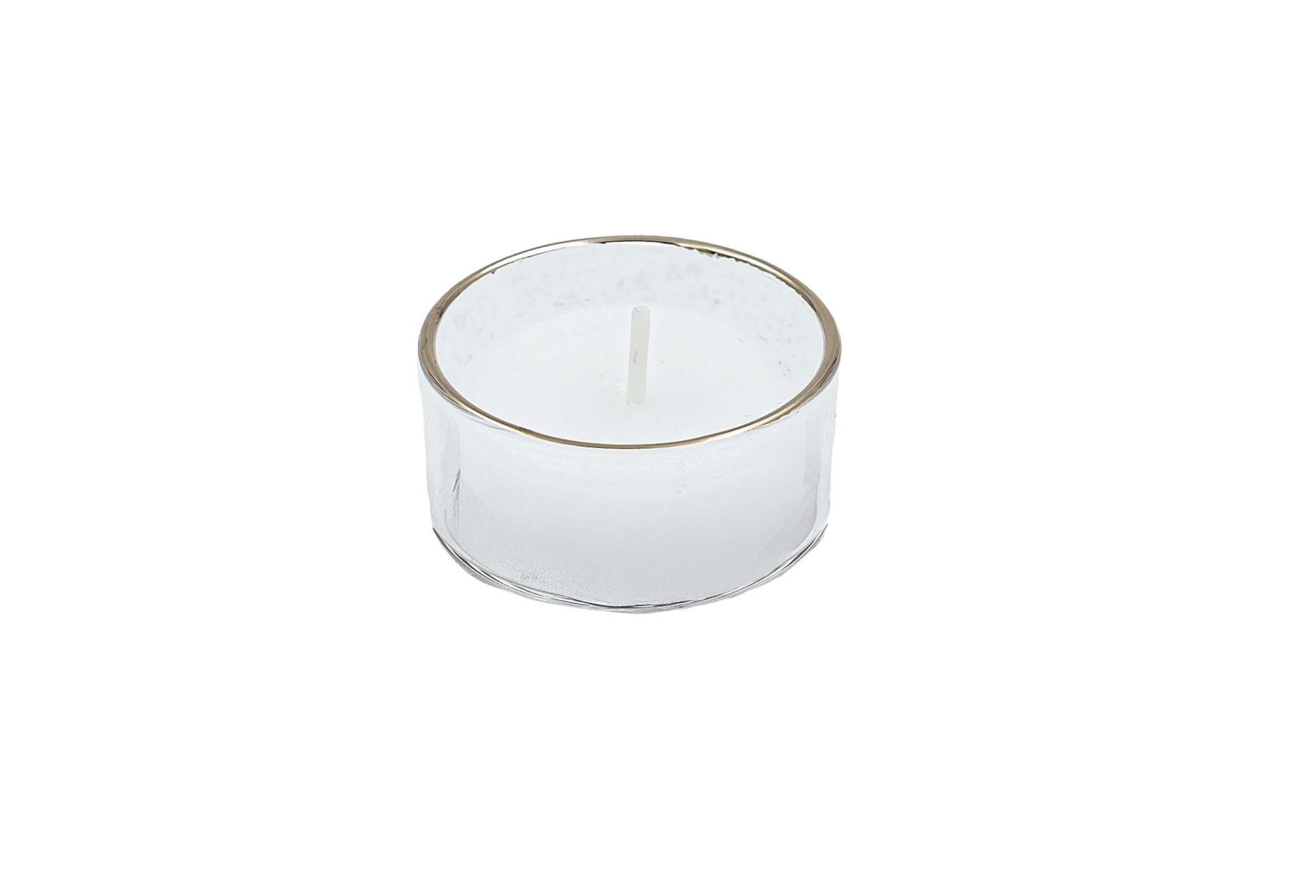 TEELICHTHALTER aus feuerfestem Klarglas mit Goldrand Ø 44 x 19 mm, Innen Ø 40 mm - Transparent, Paraffin (4.4/1.9/4.4cm) - Holfeuer Crystal Design