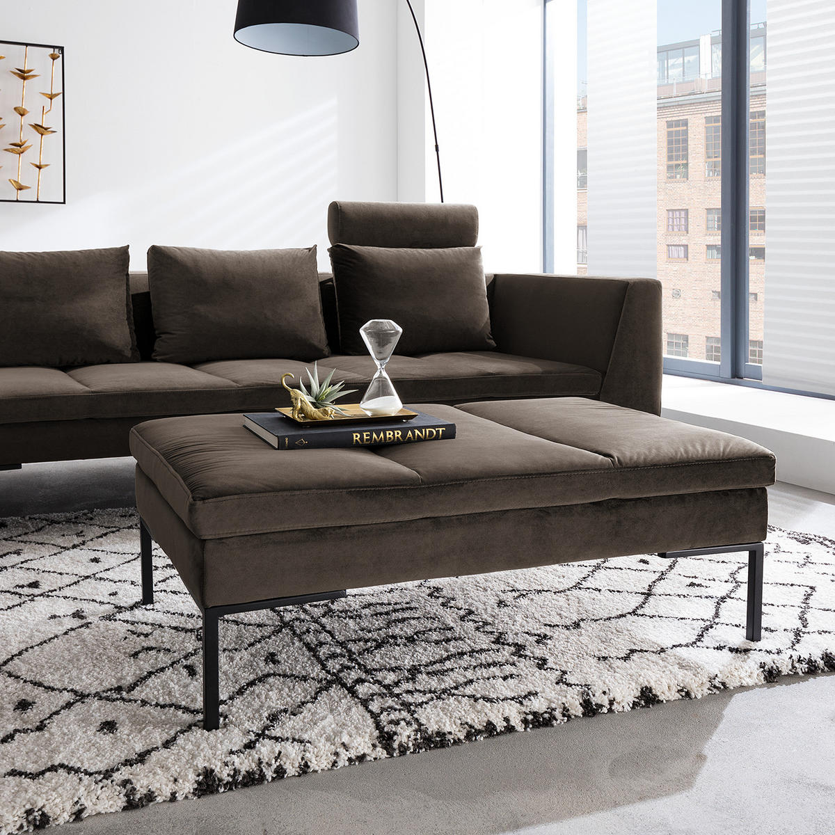 POLSTERHOCKER - Taupe/Chromfarben, Textil/Metall (108/40/69cm) - home24