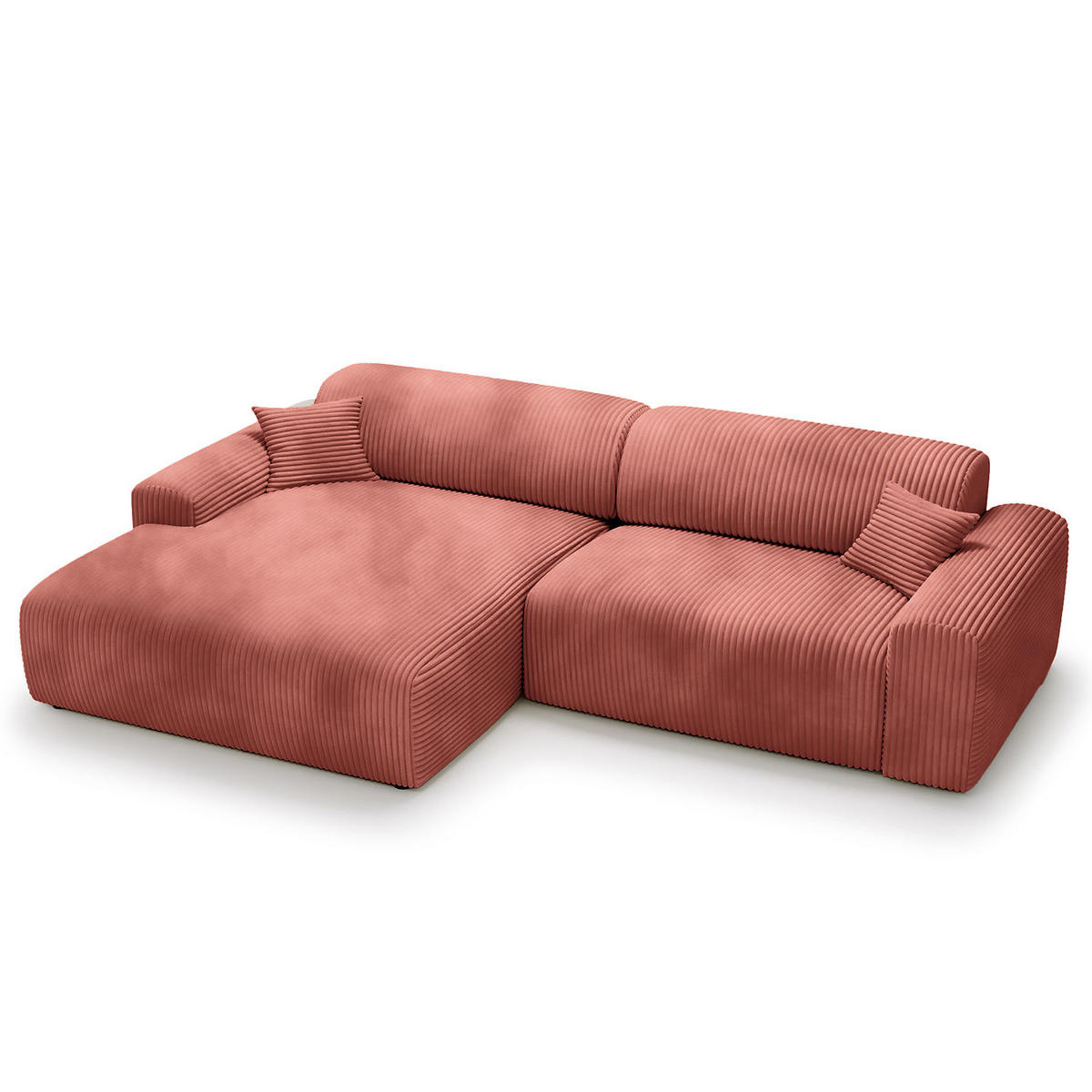 ECKSOFA mit Longchair - Cord - Schwarz/Altrosa, Kunststoff/Textil (284/178cm) - home24