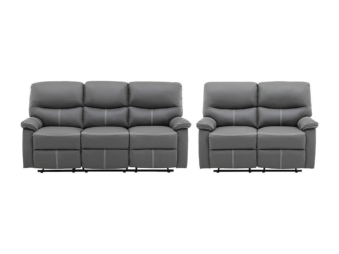 COUCHGARNITUR - 5 Personen - kunstleder - grau Canby - Grau, Leder/Kunststoff (133/95/90cm) - Vente-Unique