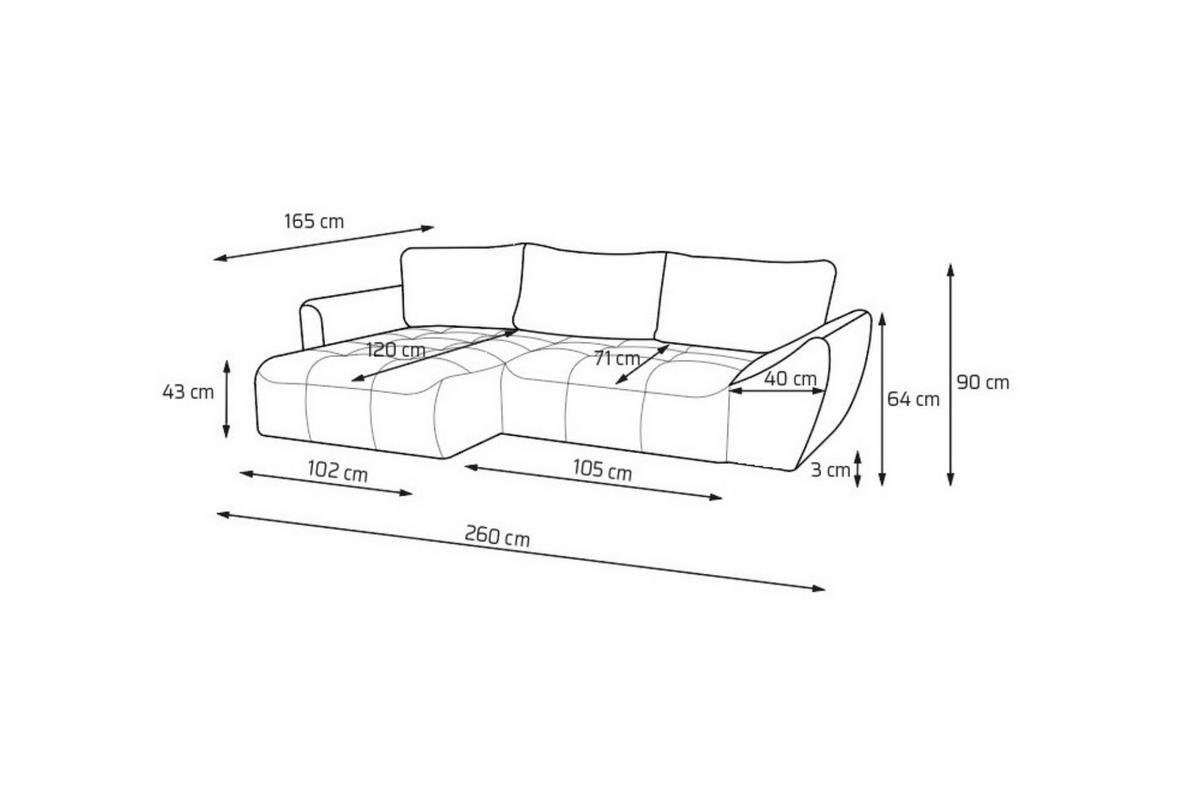 ECKSOFA NICE L Links mit Schlaffunktion 137x204 Chenille Rotwein - Schwarz/Dunkelrot, Holz/Textil (260/165cm) - Muffo