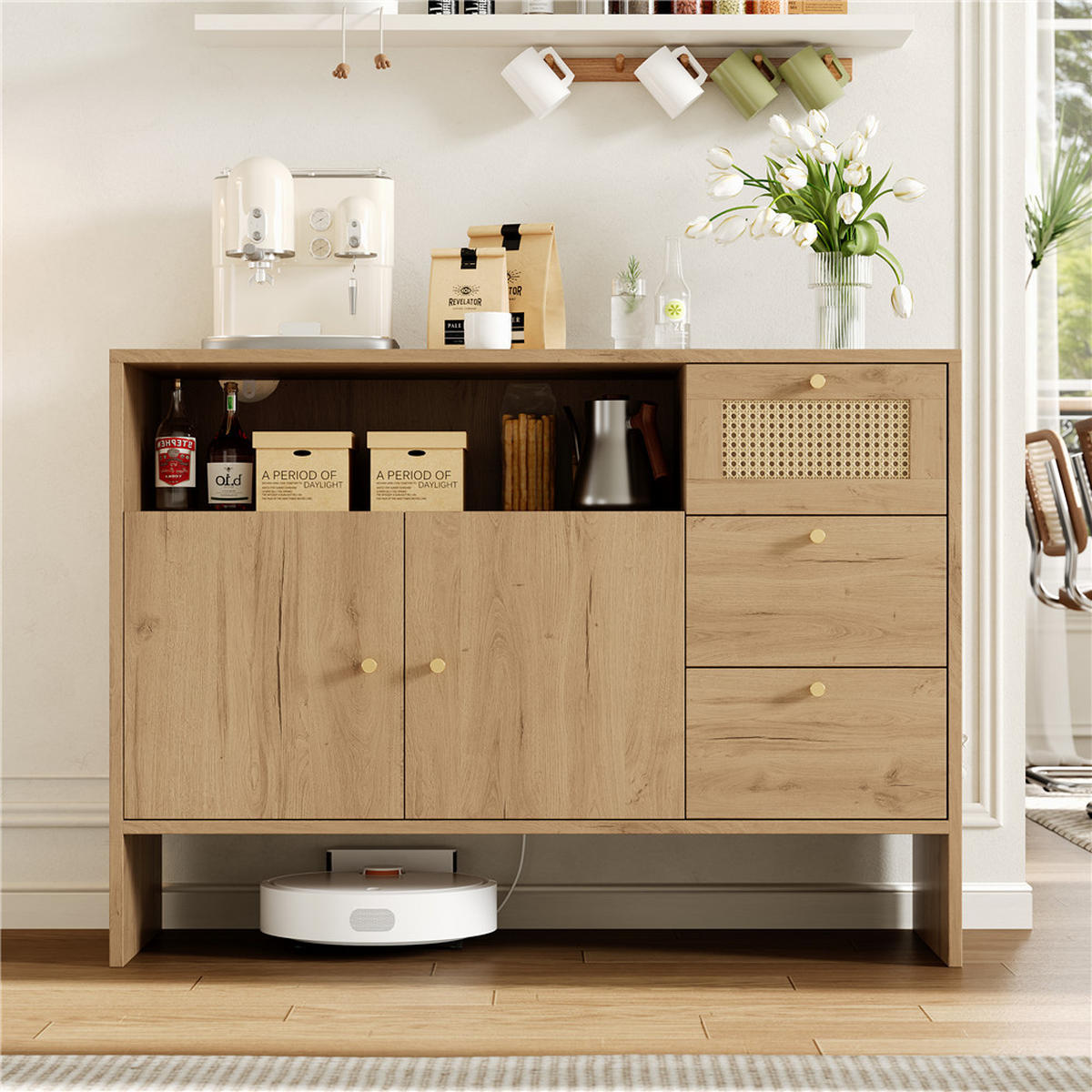 SIDEBOARD 105x76x40 cm Küchenschrank 3 Schubladen - Naturfarben, Holz (105/76/40cm) - Kaket