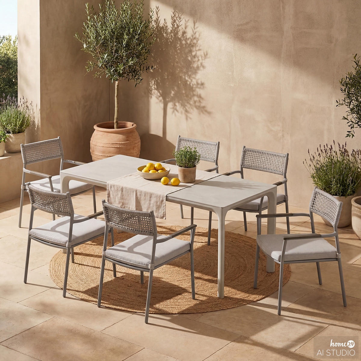 GARTENESSGRUPPE - 7-teilig - Aluminium / Granit - Grau - Grau, Kunststoff/Textil - home24