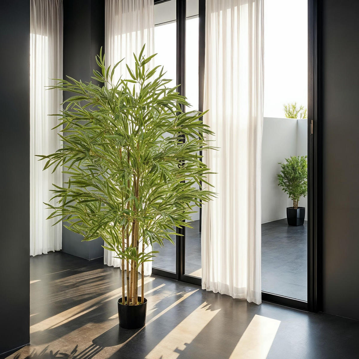 KÜNSTLICHER-BAMBUSBAUM Bambosa,stabiler Kunststoff-Blumentopf,grün - Grün, Kunststoff (150cm) - tectake