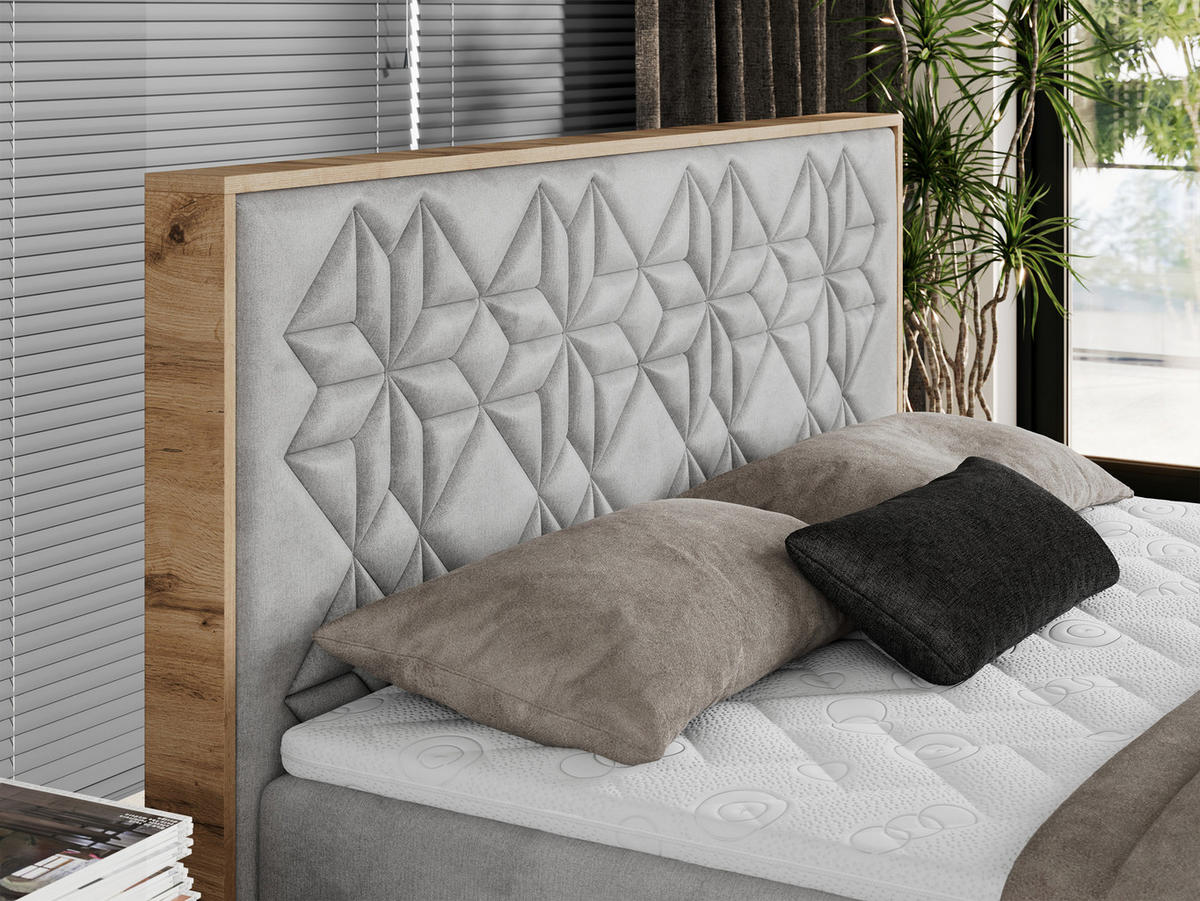 BOXBETT NESSI - 160/200 Hellgrau Velvet - H3 - Hellgrau, Holz/Textil (160/200cm) - MKS