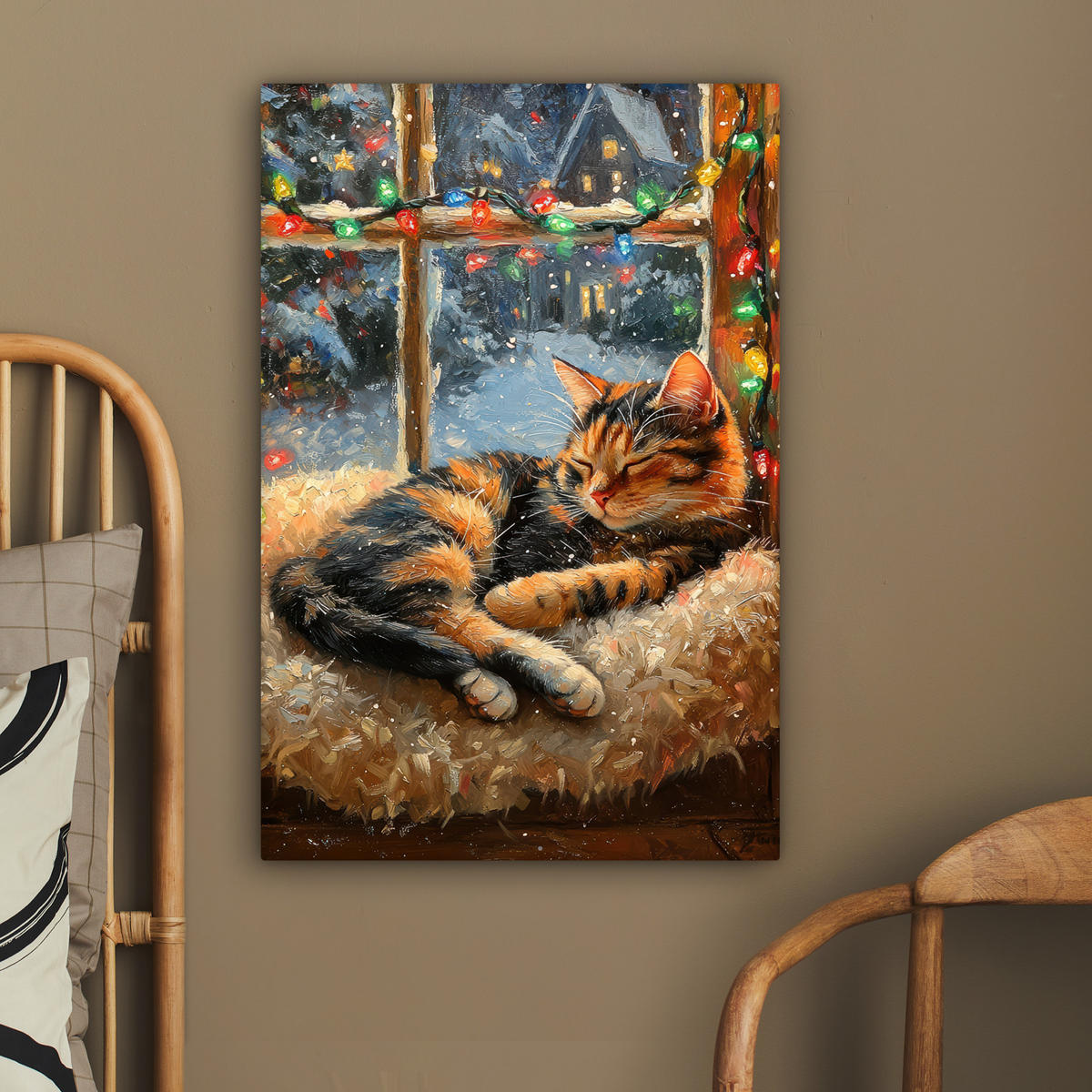 LEINWANDBILD Katze - Weihnachten - Winter - Tier 40x60 cm - Bernsteinfarben, Textil (40/60cm) - MuchoWow