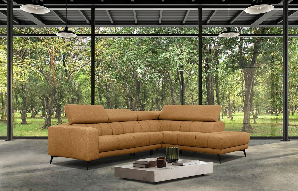 ECKSOFA MORELLO 5-Sitzer, orange - Schwarz/Orange, Holzwerkstoff/Textil (287/228cm) - Courtois Laville