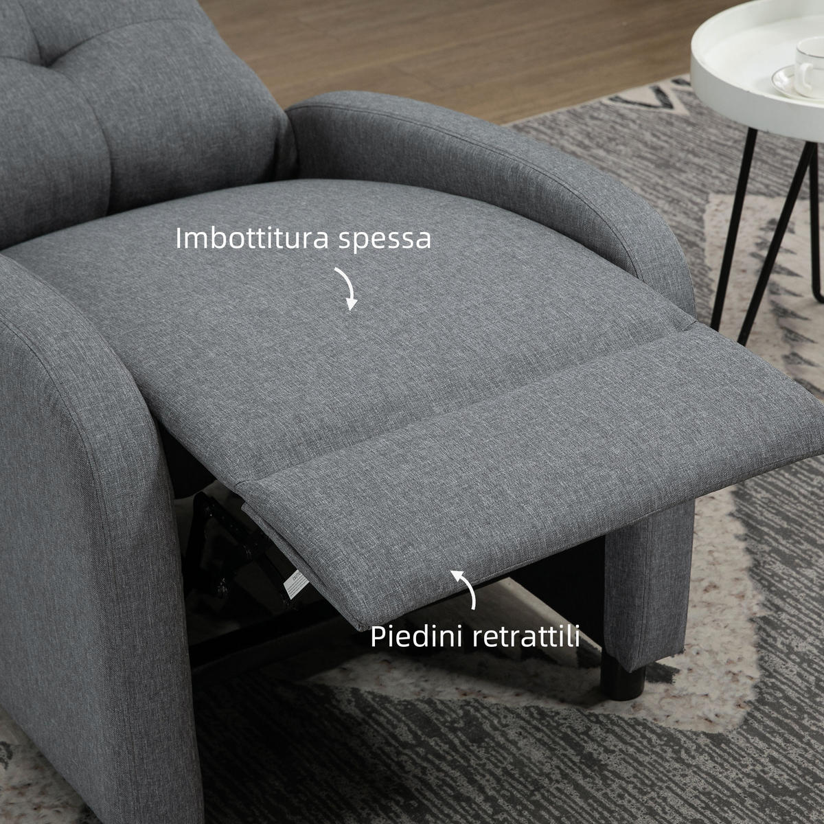 RELAXSESSEL,MAX 155° graues Leinenimitat Fußstütze - Grau, Textil (67/98/87cm) - Vallsero